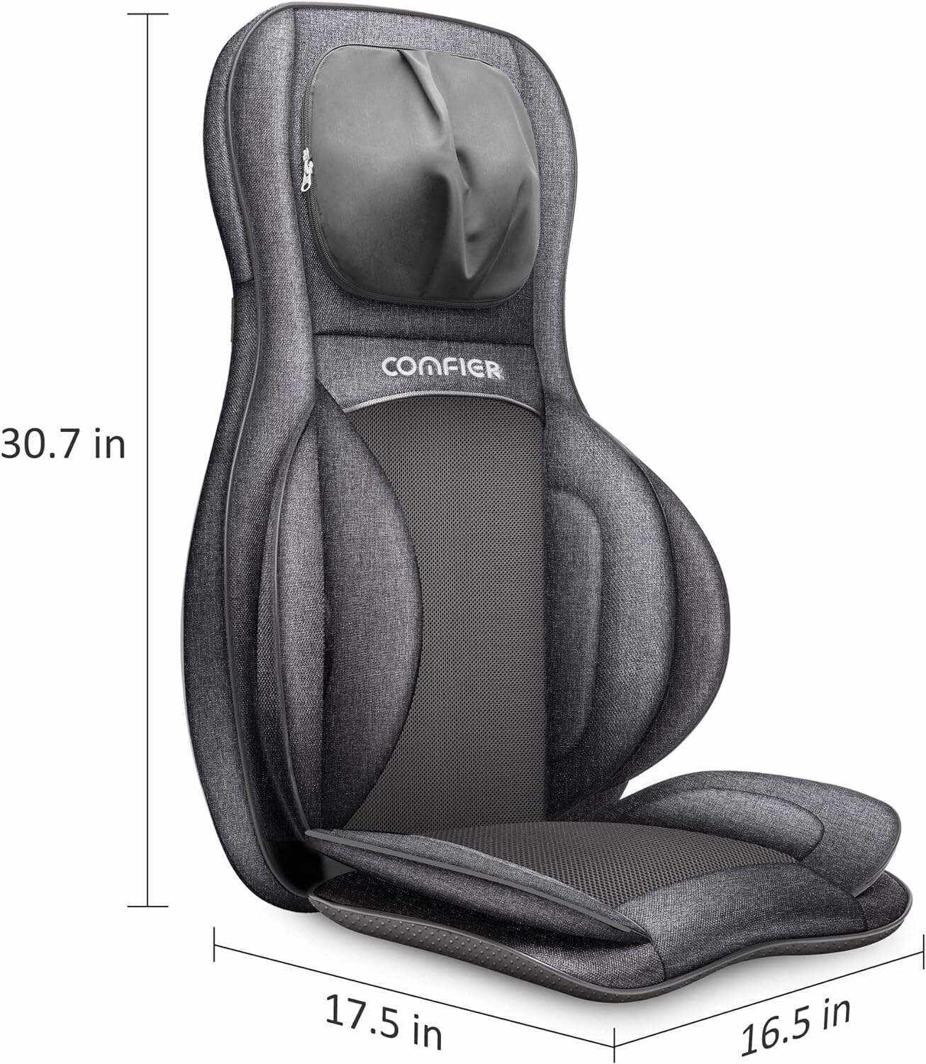 COMFIER Shiatsu Neck Back Massager with Heat and Compression, App Control 2D or 3D Deep Tissue Kneading Massage Chair Pad, Chair Massager for Full Body Pain Relief, Ideal Gifts,Grey
