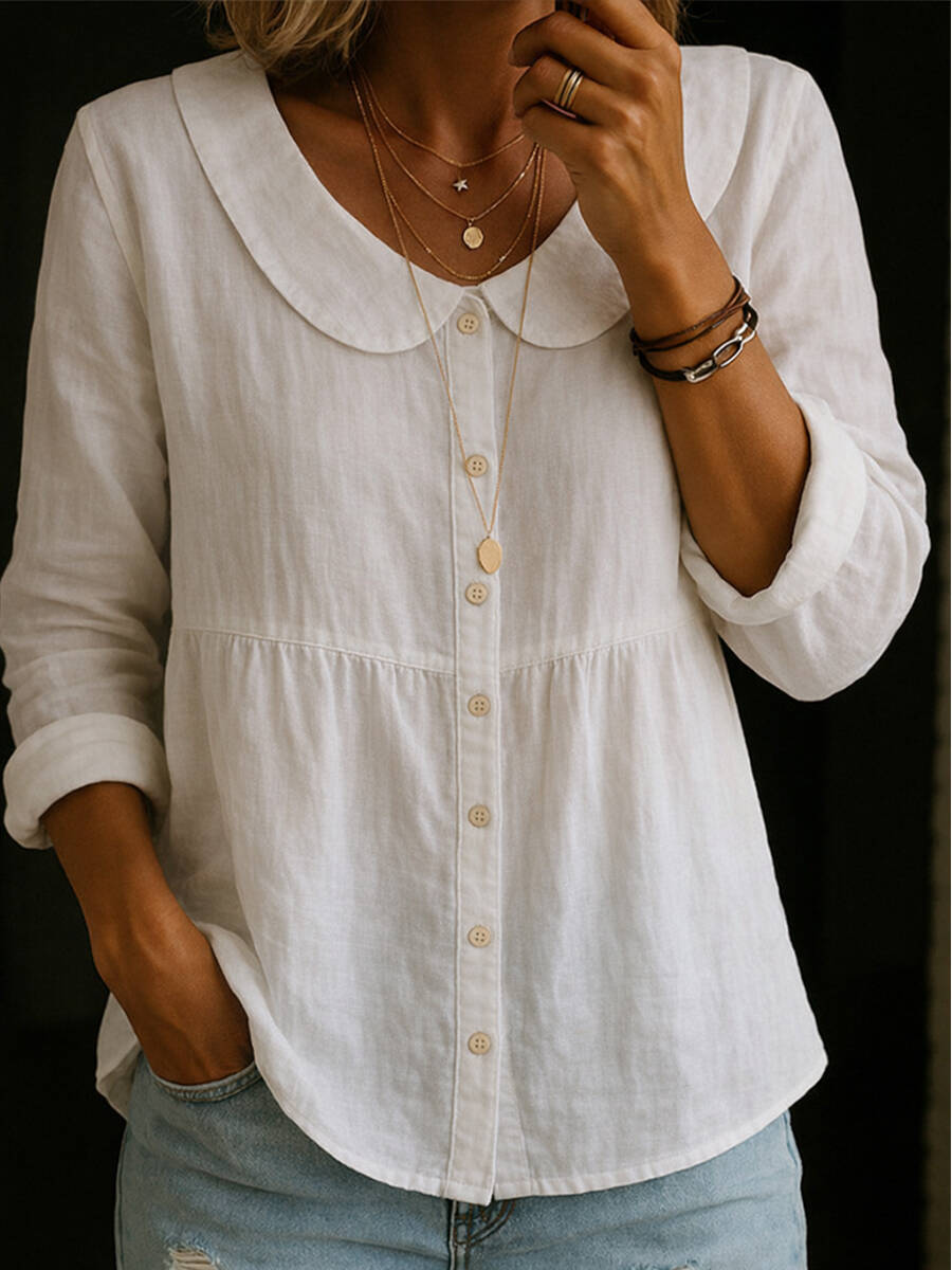 🔥Summer Arrivals🌟Peter Pan Collar Linen And Cotton Shirt