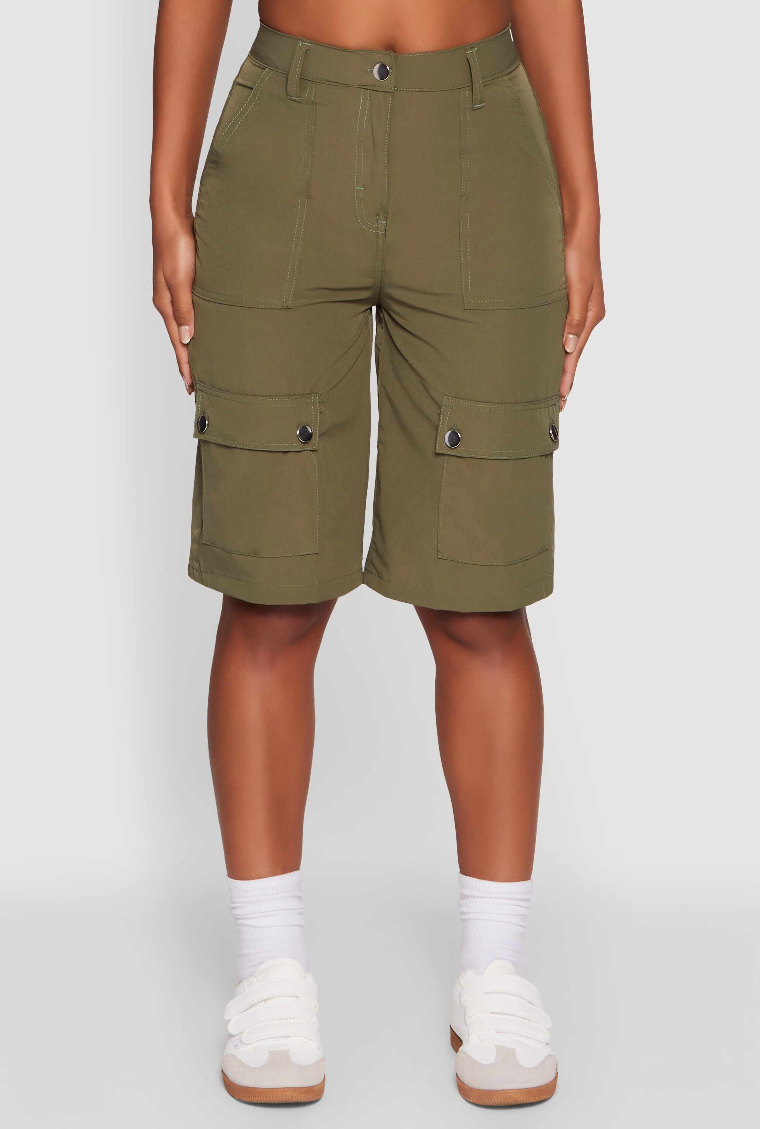 Trendy High Waisted Nylon Cargo Shorts
