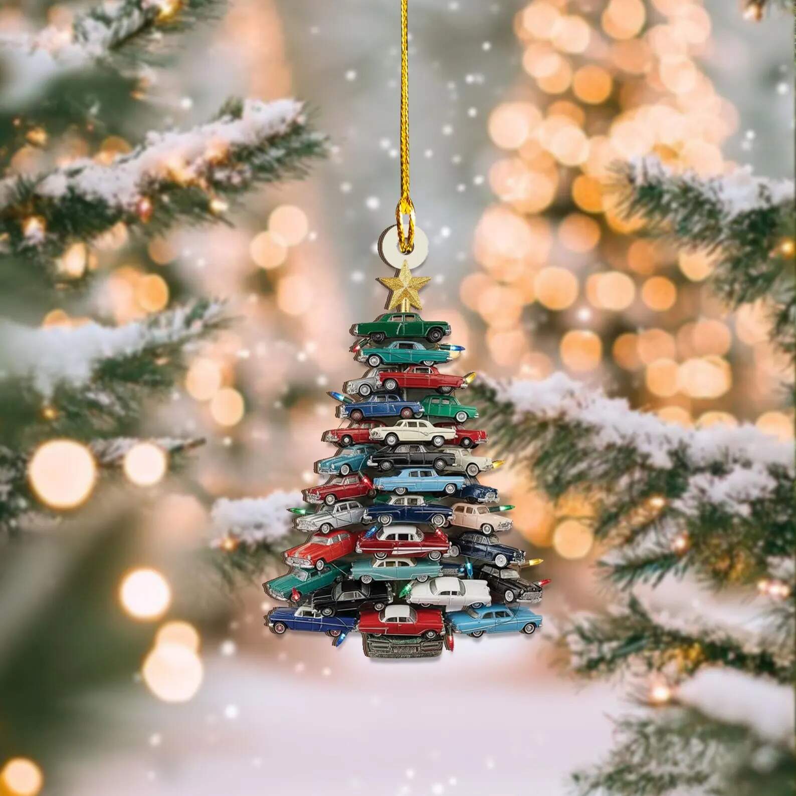 Stacked Classic Car Christmas Tree Ornament