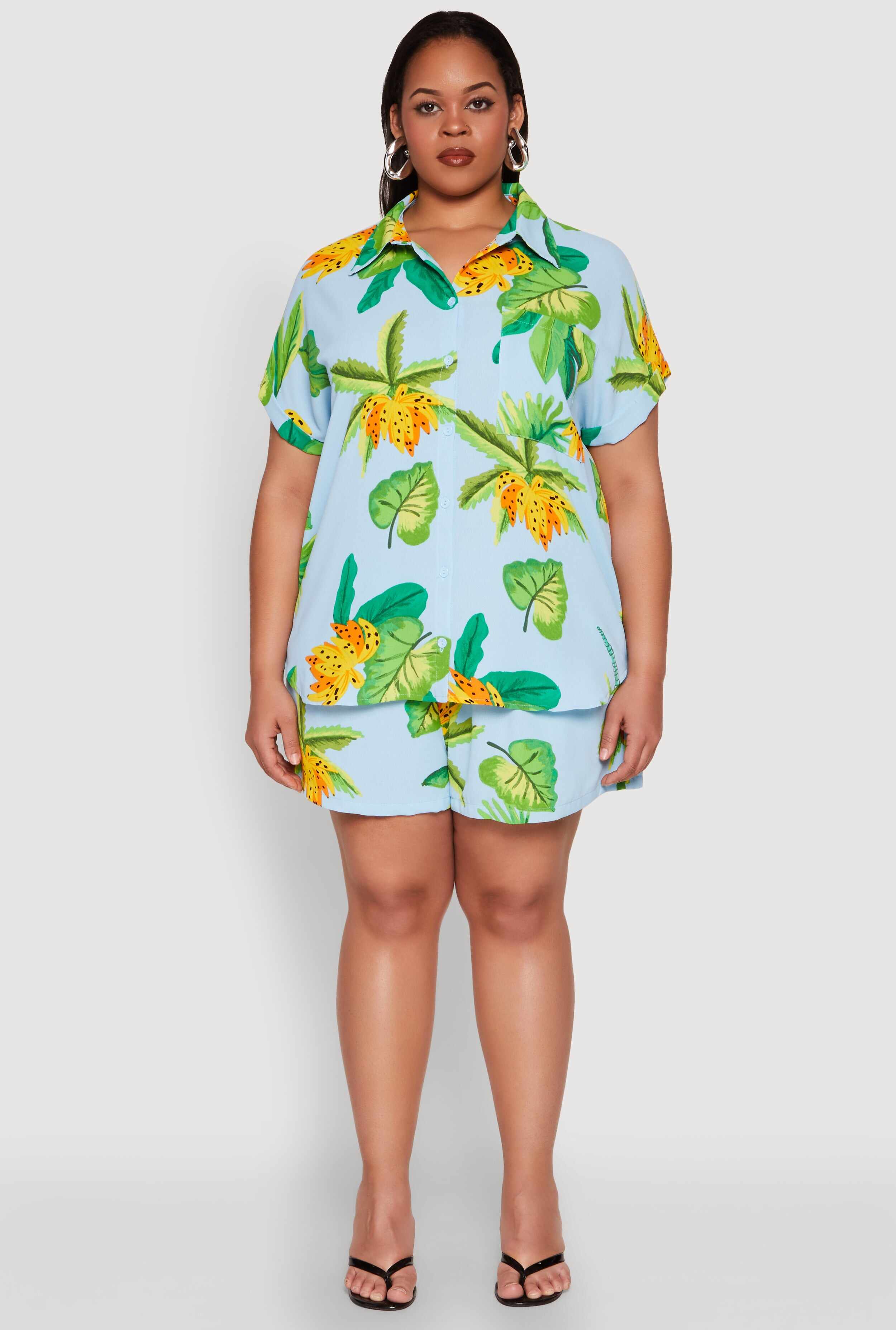 Plus Size Banana Tropical Print Shirt
