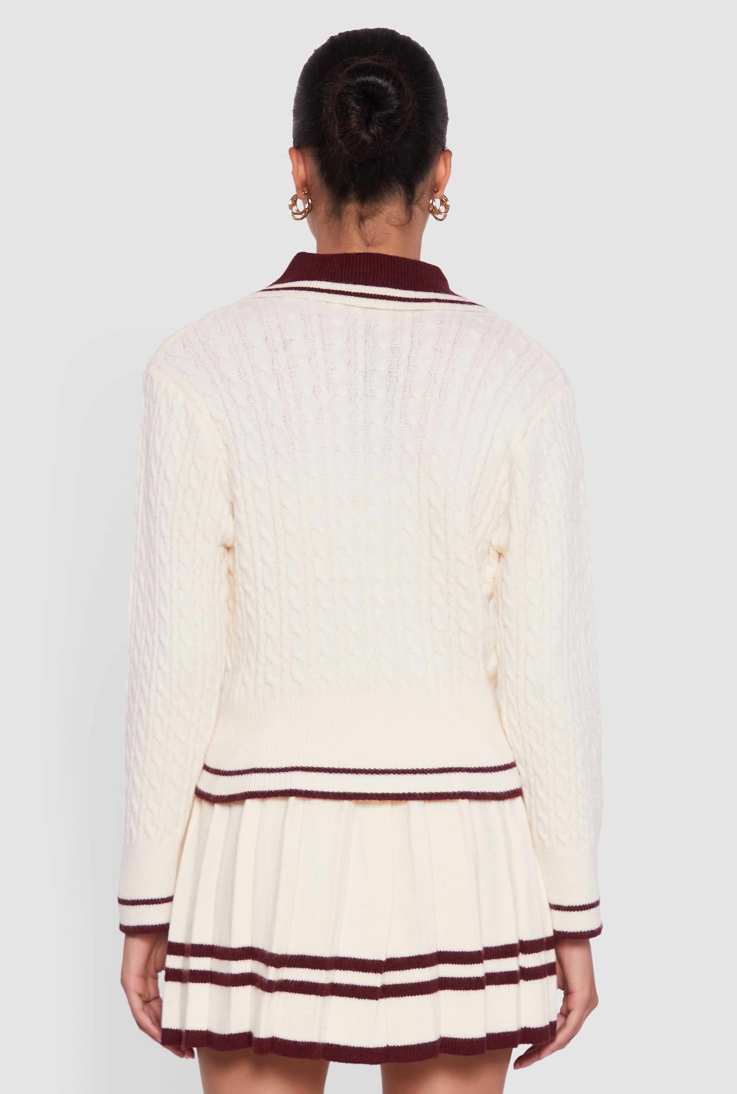 Bear Patch Graphic Varsity Stripe Cardigan
