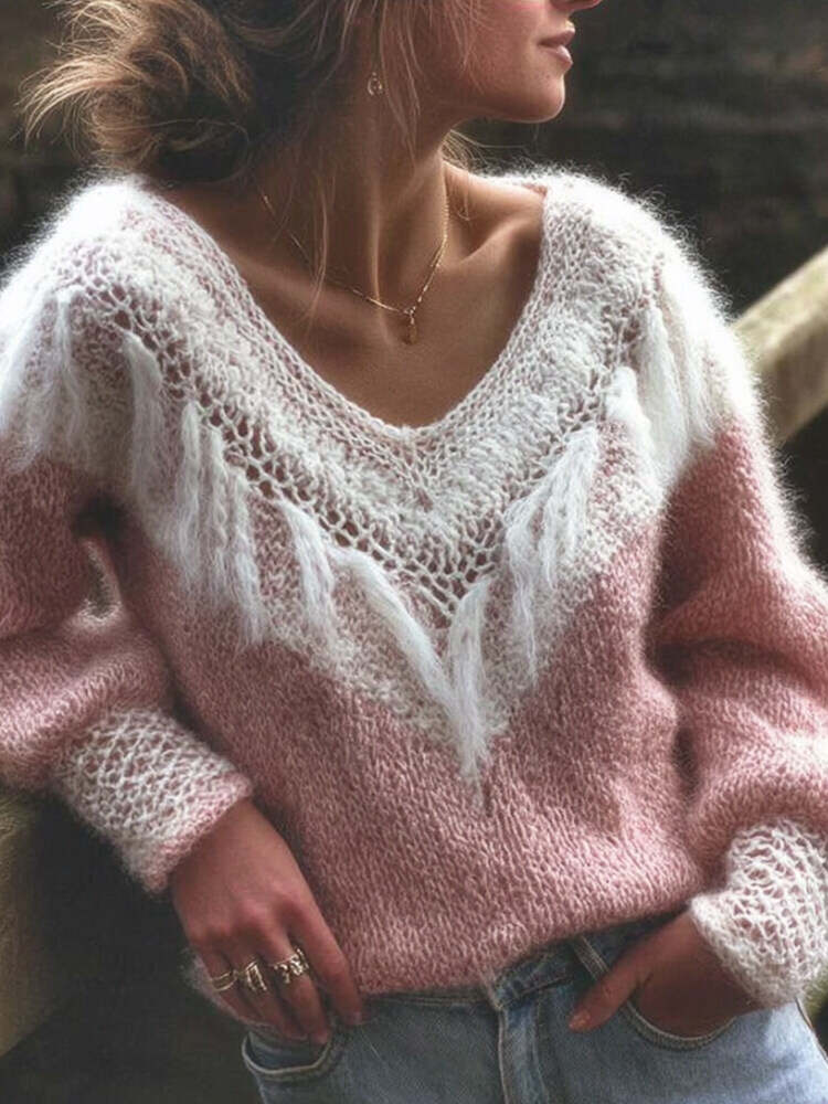 Women's Vintage Plush Mesh Casual Sweater