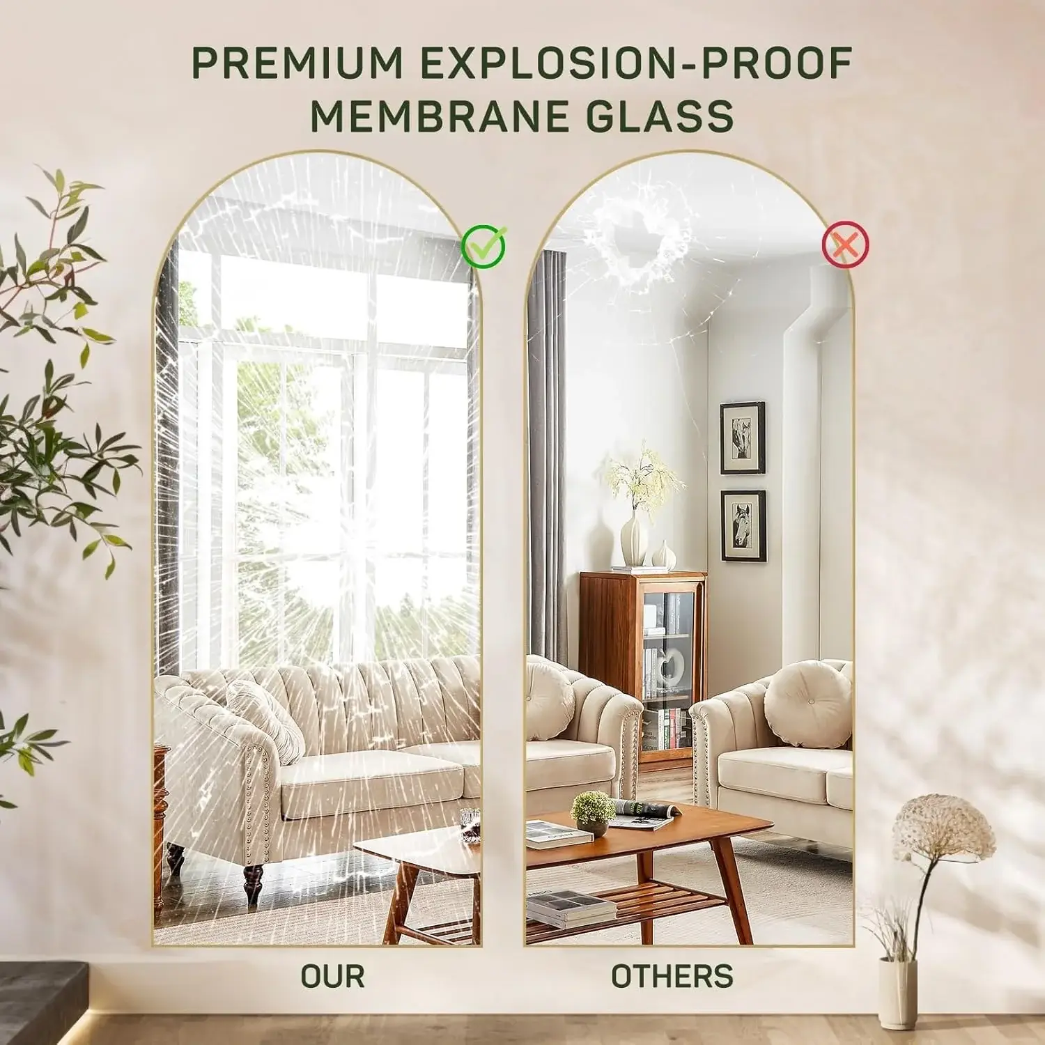Full Length Mirror with Stand, Floor Mirror with Aluminum Alloy Frame for Bedroom, Standing Full Body Mirror for Wall, Cloakroom