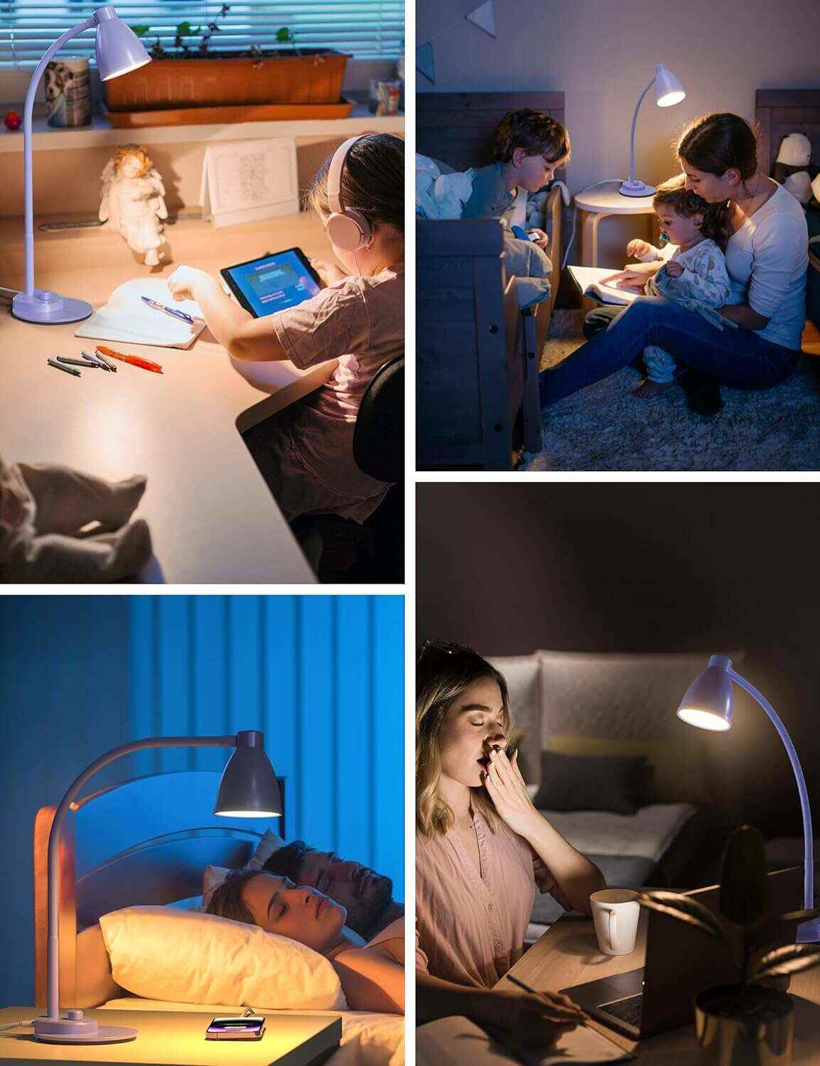 BOHON LED Desk Lamp with USB Charging Port 3 Color Modes Dimmable Reading Light Intelligent Induction Auto Dimming Task Lamp Flexible Gooseneck Table Lamp for Bedside Office, AC Adapter Include