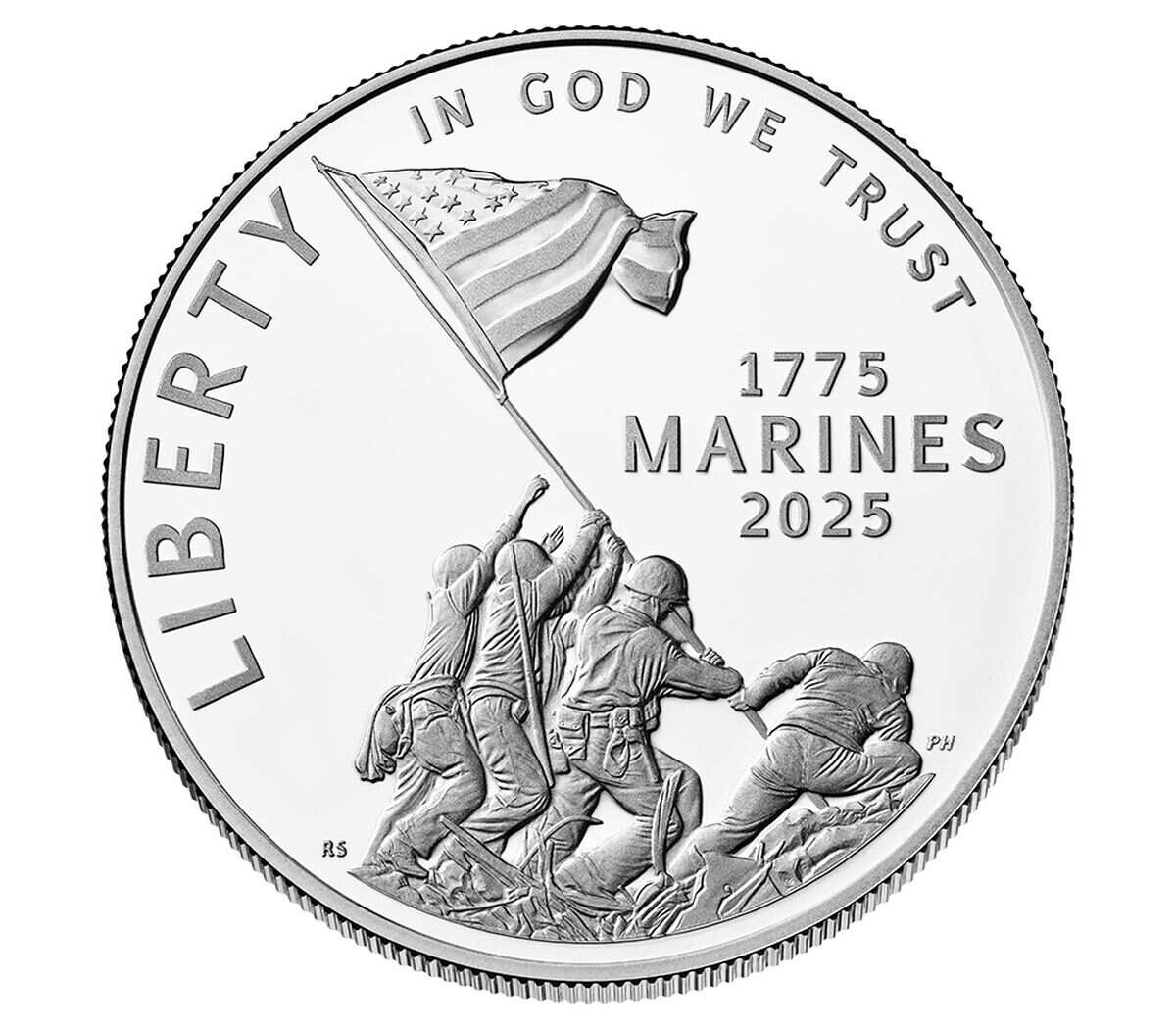 2025 P U.S. Marine Corps USMC 250th Anniversary Silver Commemorative Dollar, First Strike PCGS MS70