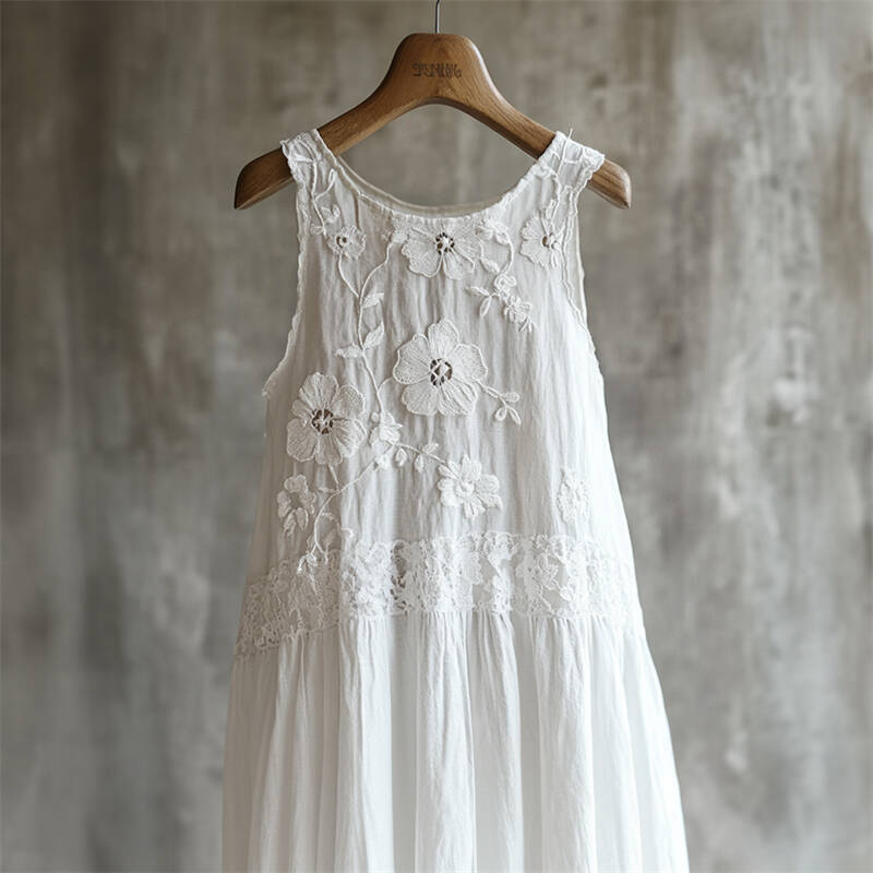 Classy Flowers Embroidered Lace Linen Tank Dress