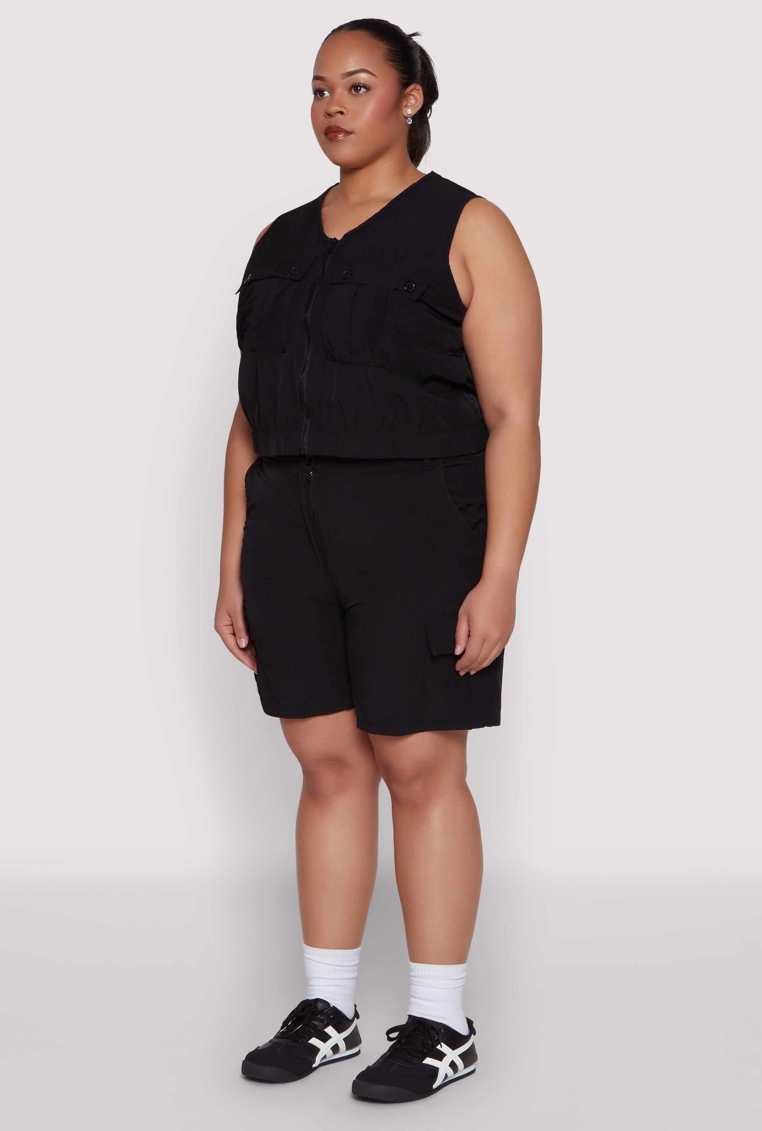 Plus Size Nylon Utility Zip Front Vest