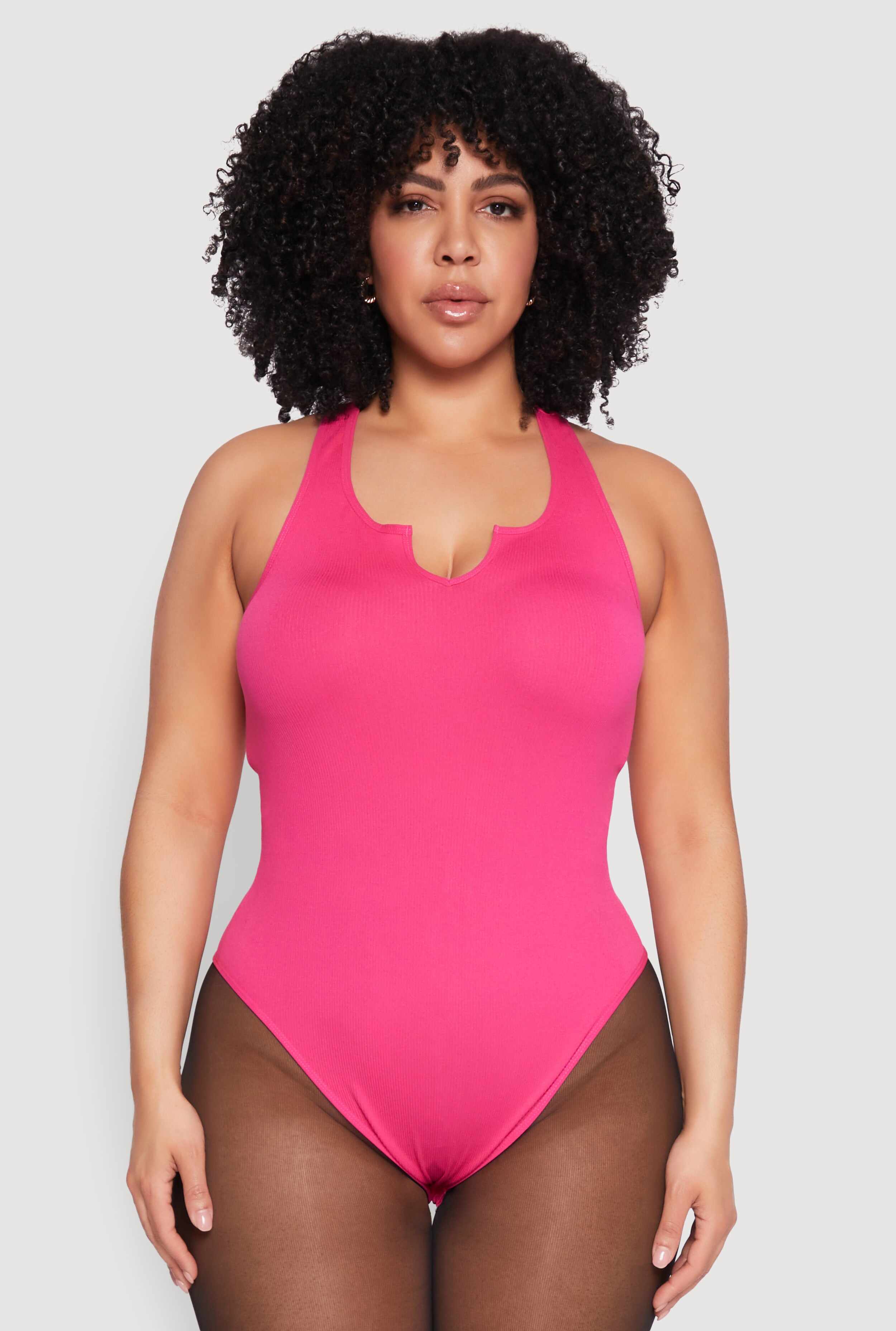 Plus Size Ribbed Notch Neck Tank Bodysuit
