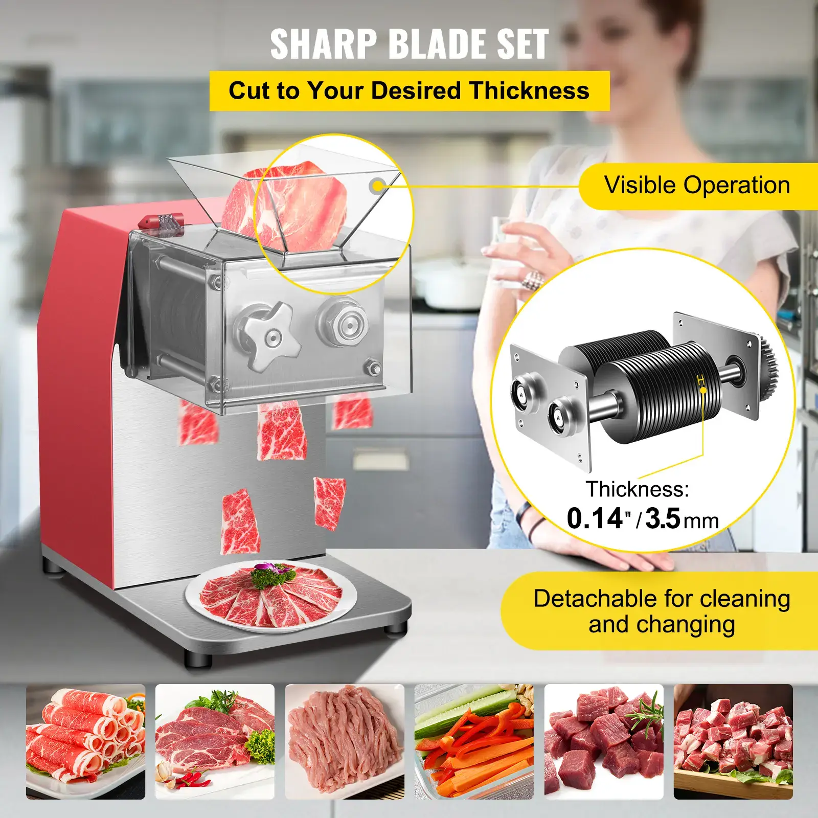 Commercial Meat Cutting Machine, Various specifications, Meat Shredding Machine, Stainless Steel Restaurant Food Cutter, for Kitchen Supermarket Lamb Beef Chicken