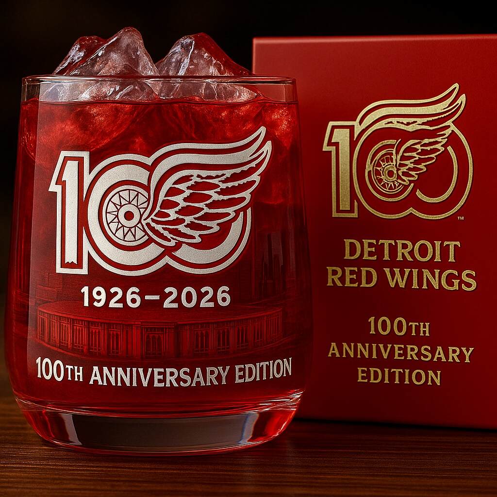 Detroit Red Wings 100th Anniversary Rocks Glass