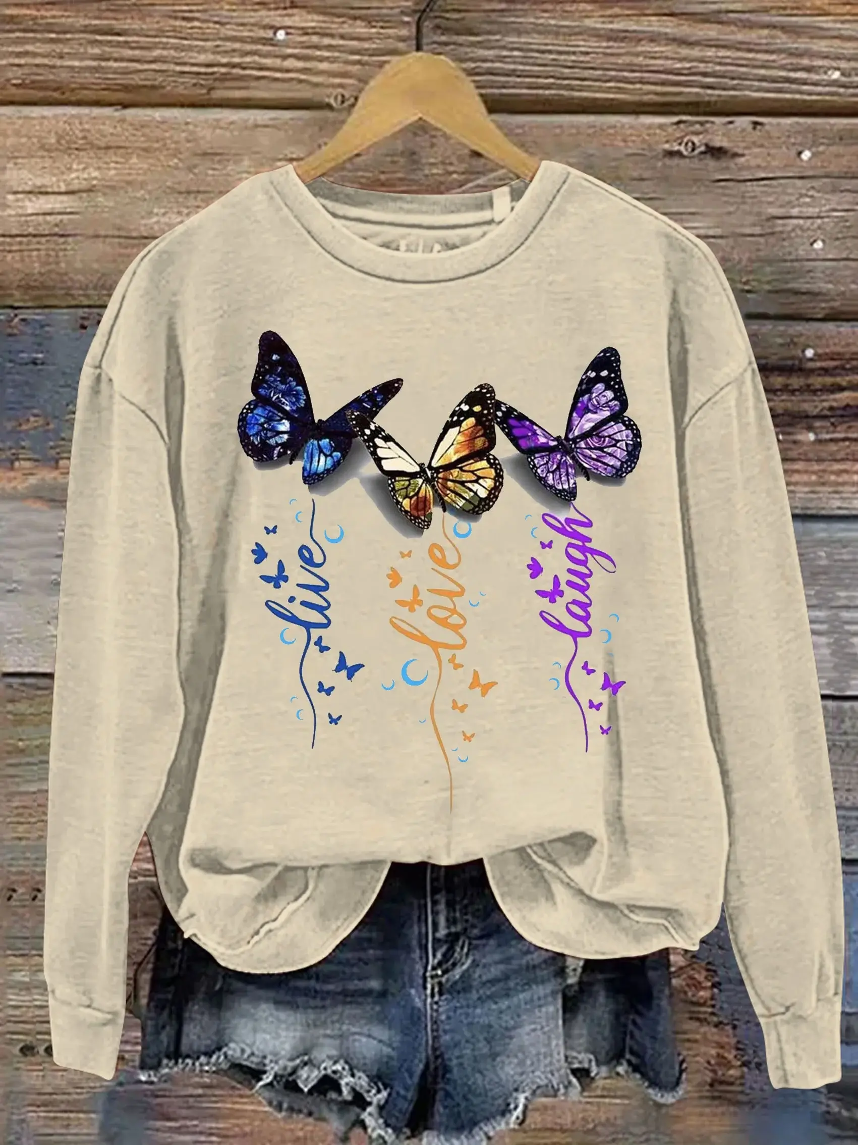 Butterfly Christian Letter Print Casual Sweatshirt