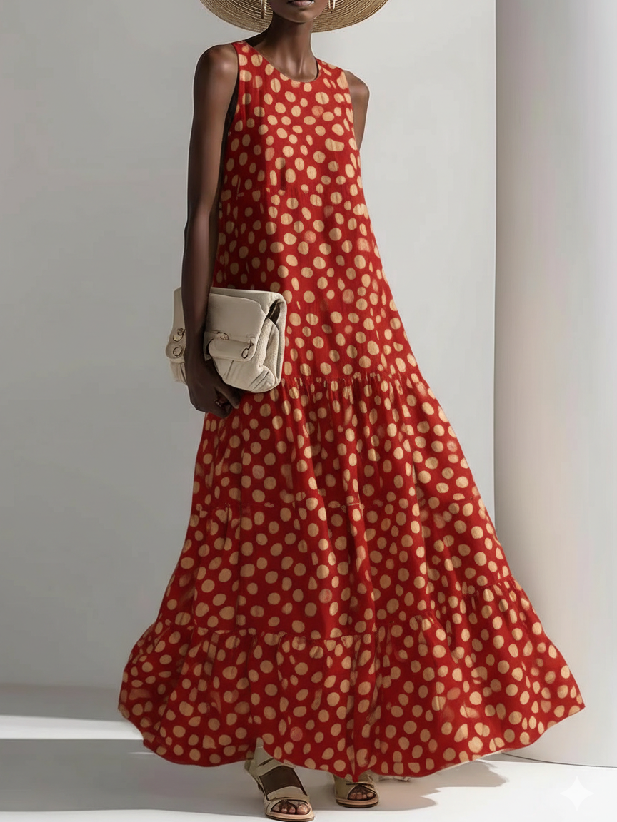 🔥Summer Arrivals🌟Retro Polka Dot Print Multi-layered Hem Maxi Dress