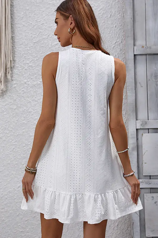 Fashion Solid White Ruflle Hem Mini Dress