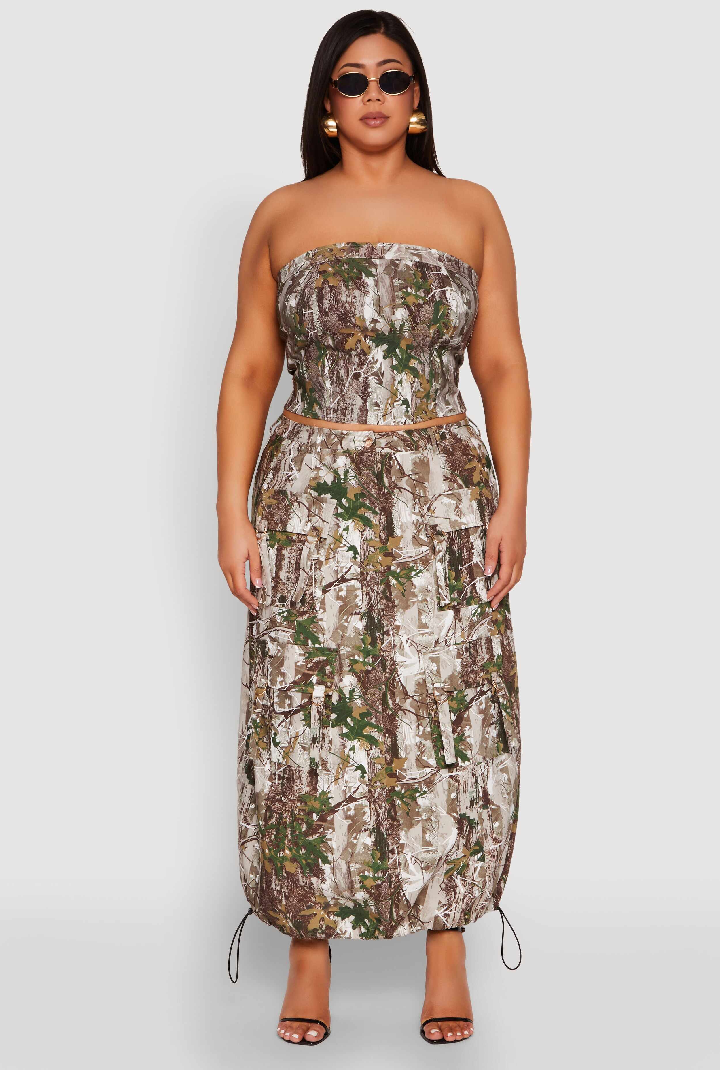 Plus Size Hunter Camo Cargo Maxi Skirt