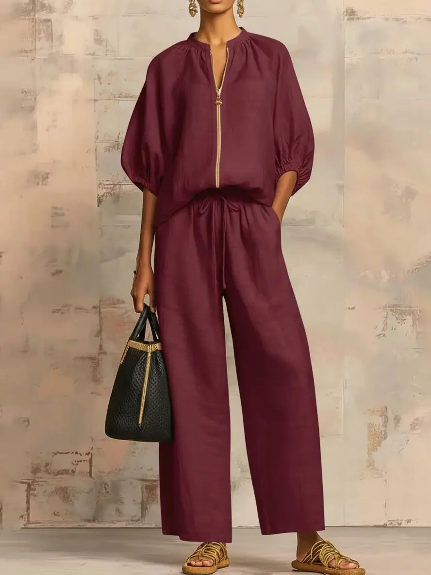 🔥Summer Arrivals🌟Stylish Cozy Shirt And Wide-leg Pants Linen Cotton Two-piece Set
