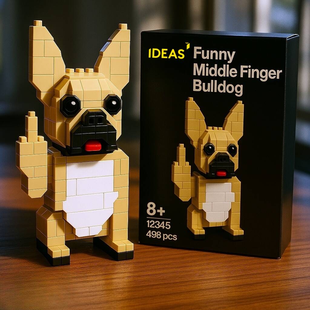 🖕🐶Funny Middle Finger Bulldog Brick Set