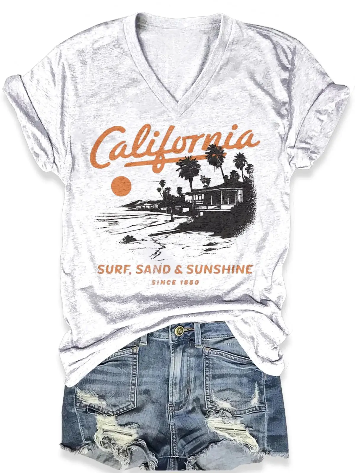 California Surf Sand Sunshine Vacation Art Print Casual T-shirt