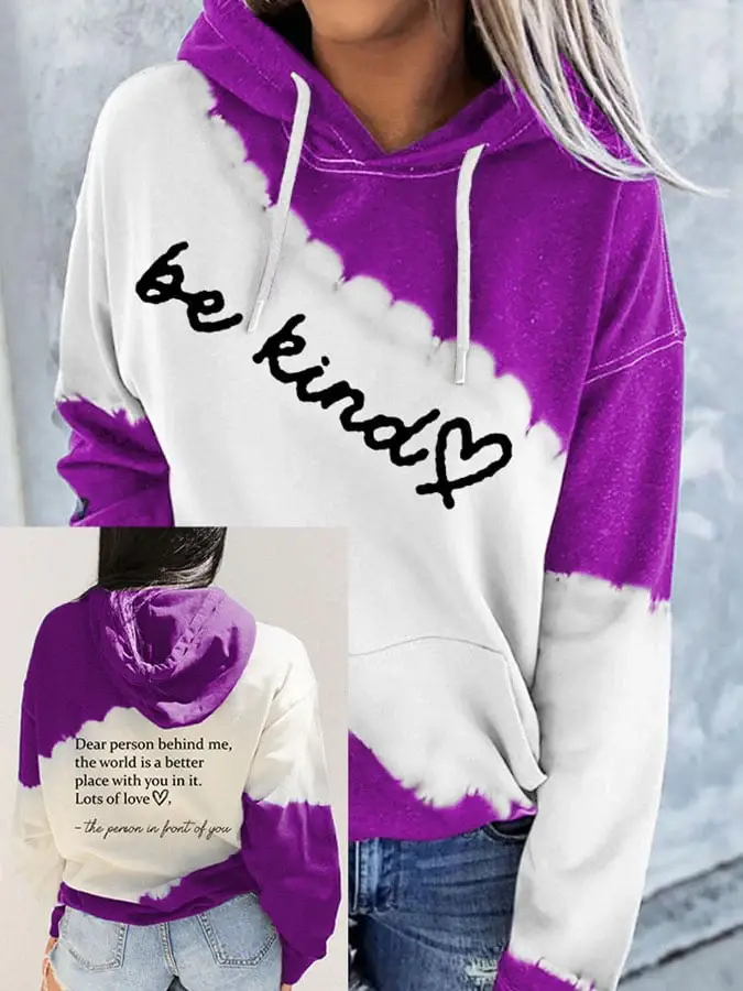 Women'S Be kind Print Pocket Casual Hoodies