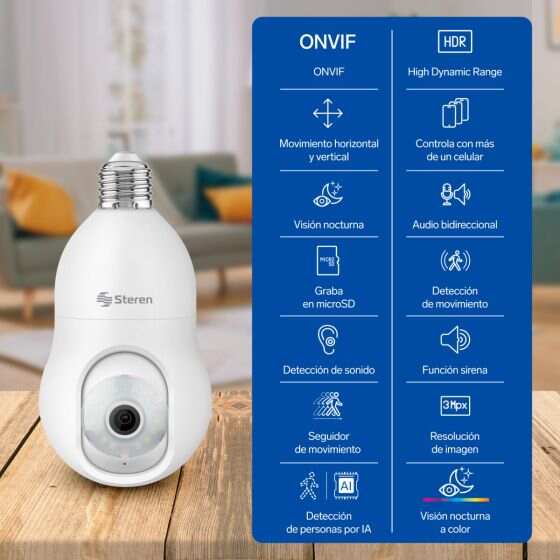 3 MP Wi-Fi* robotic security camera with motion tracking for light socket