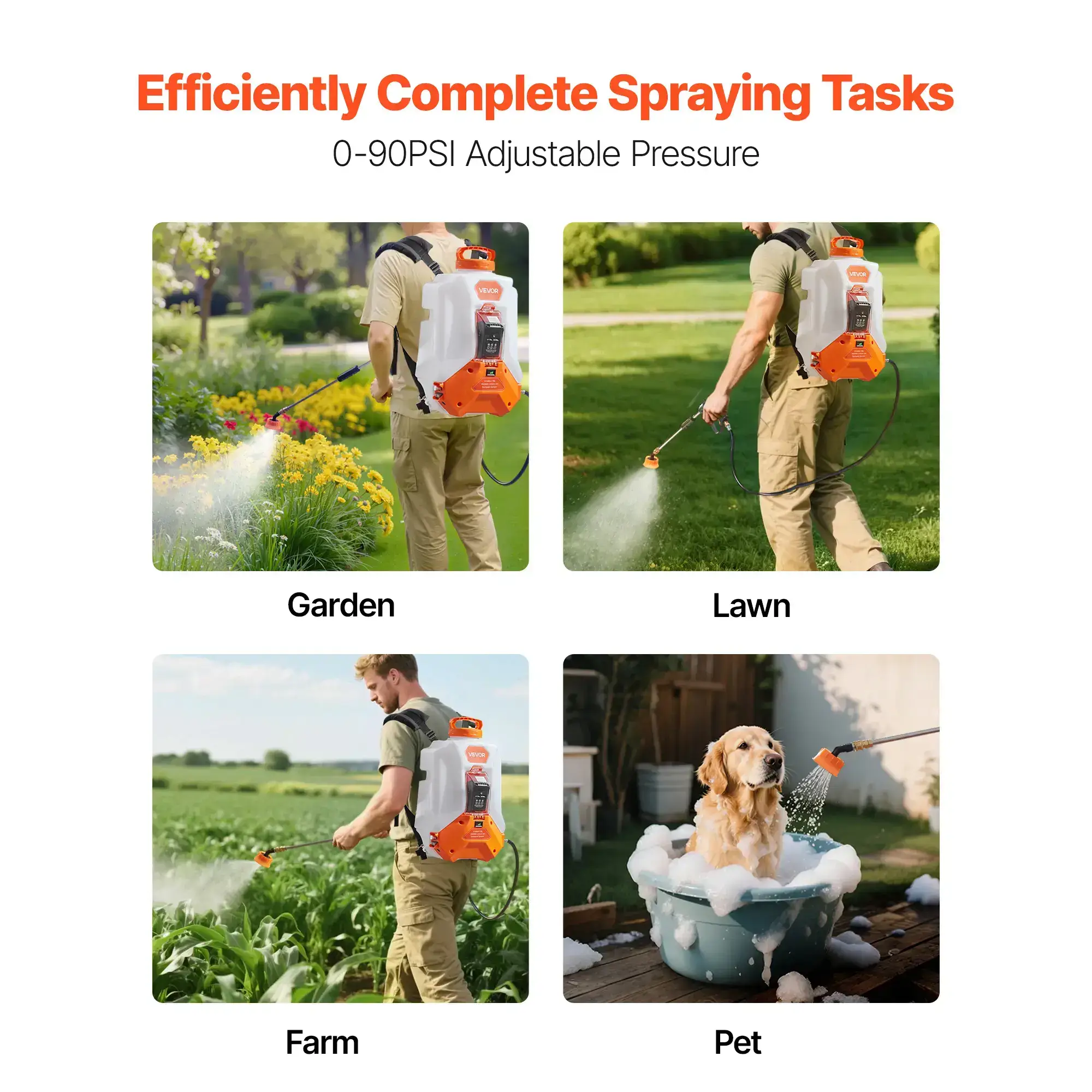 Battery Powered Backpack Sprayer,4 Gallons Electric Backpack Sprayer2 Wands & 8 NozzlesAdjustable 0-90 PSI4H RuntimePortable Yard Garden Lawn Sprayers for Weeding Spraying Cleaning