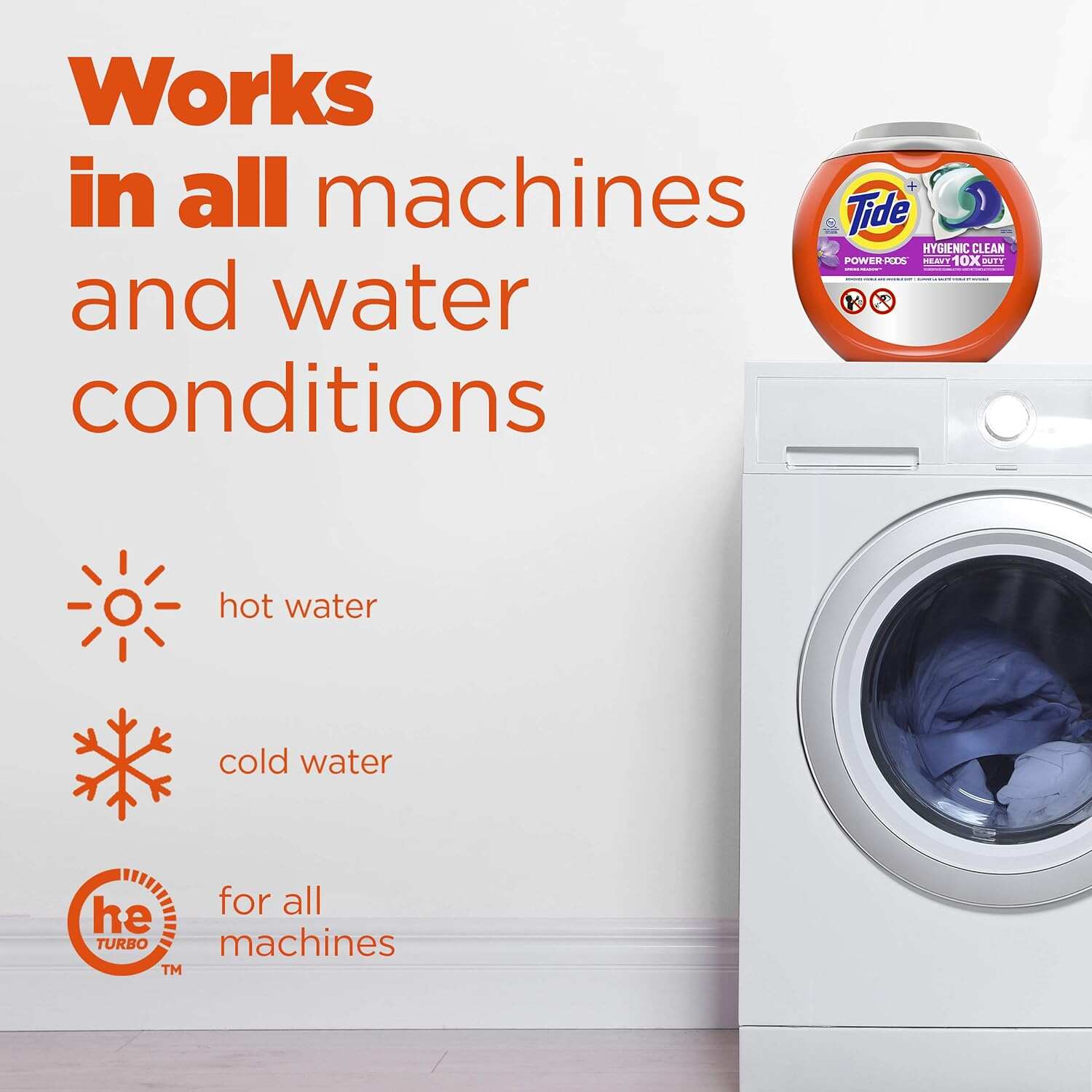 Tide Hygienic Clean Heavy Duty 10x Free Power PODS Laundry Detergent, 63 count, Unscented, For Visible and Invisible Dirt