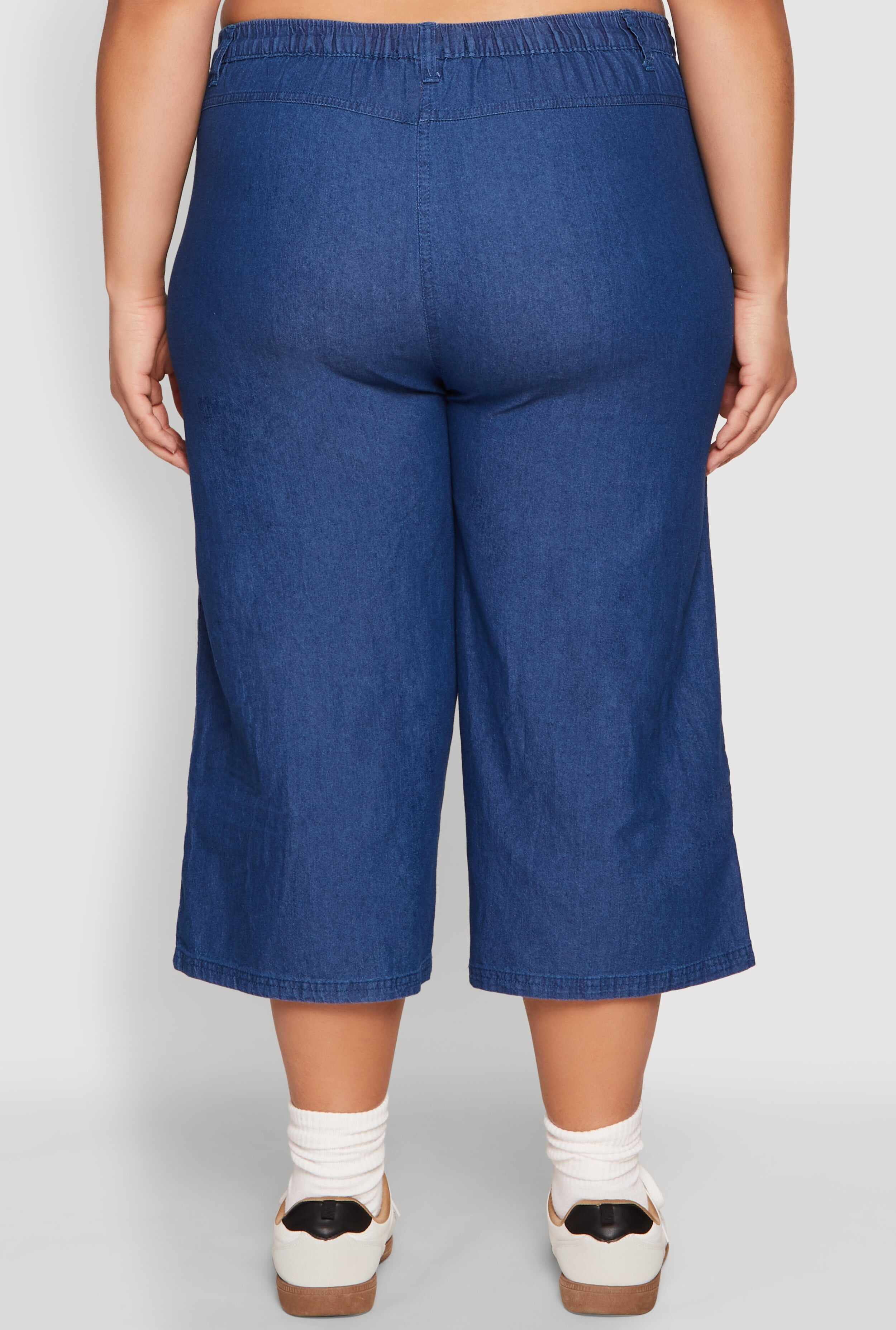 Plus Size Chambray Wide Leg Capri Pants