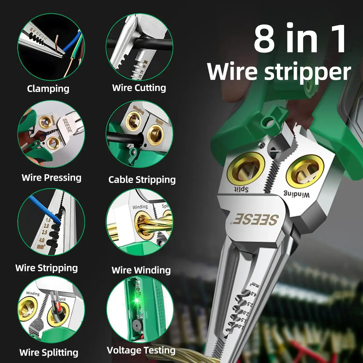 8-in-1 Wire Stripper Twister with Voltage Tester