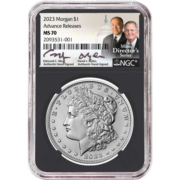 2023 Morgan & Peace Silver Dollars NGC MS70 Advance Release w/Moy & Ryder Signature