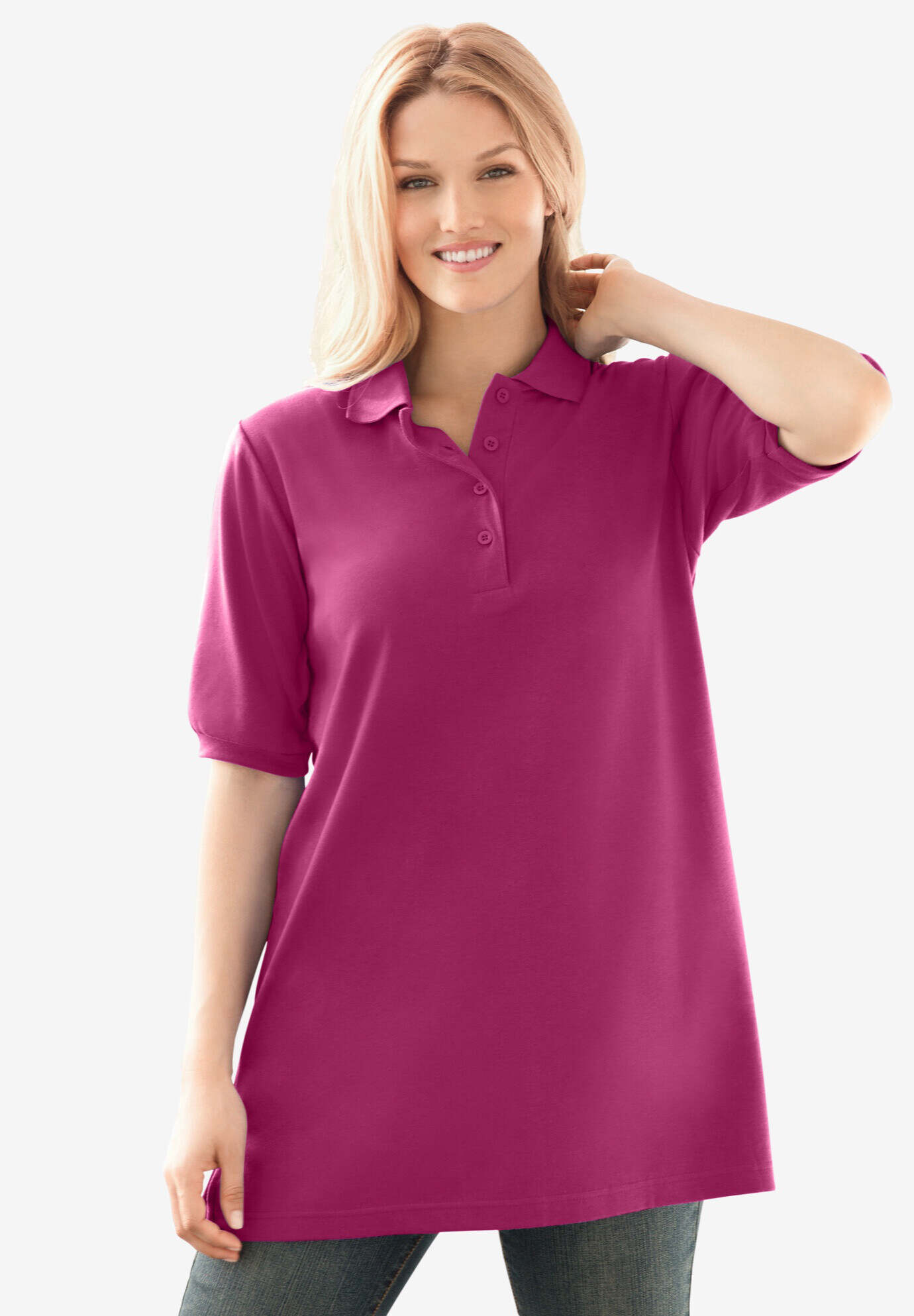 Elbow-Sleeve Polo Tunic