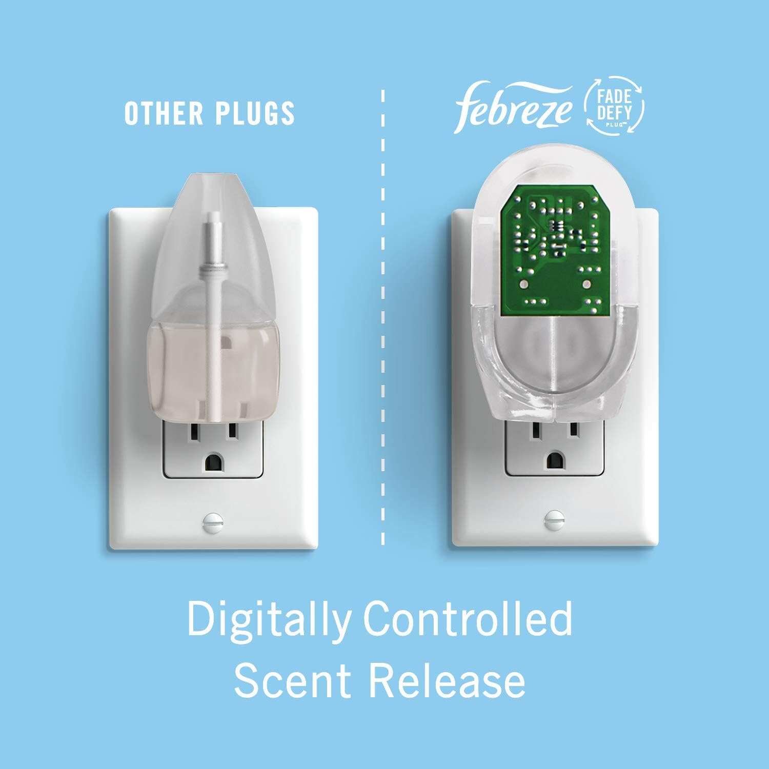 Febreze Odor-Fighting Fade Defy PLUG Air Freshener, Mountain, Ocean, Amber, (3) .87 fl. oz. Oil Refills