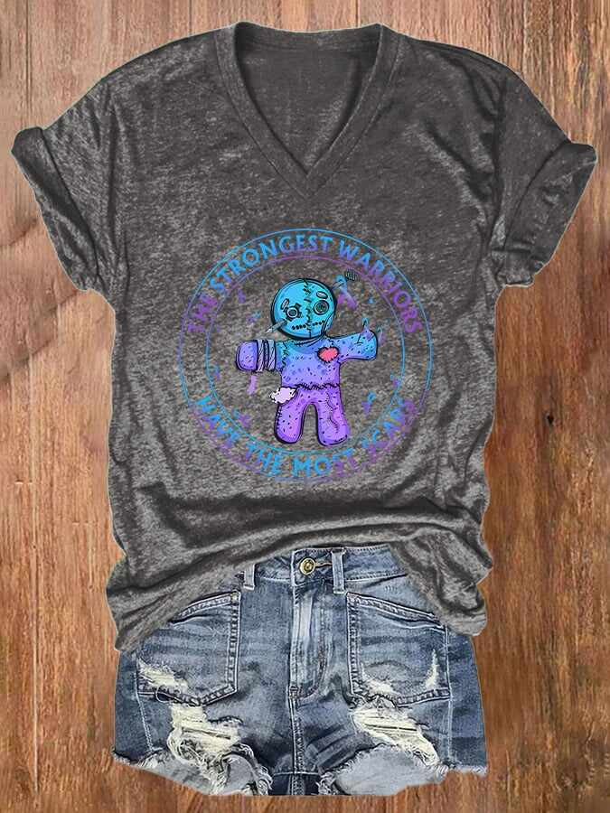 Women'S The Strongest Warriors Have The Most Scars Print Short Sleeve Casual T-Shirt