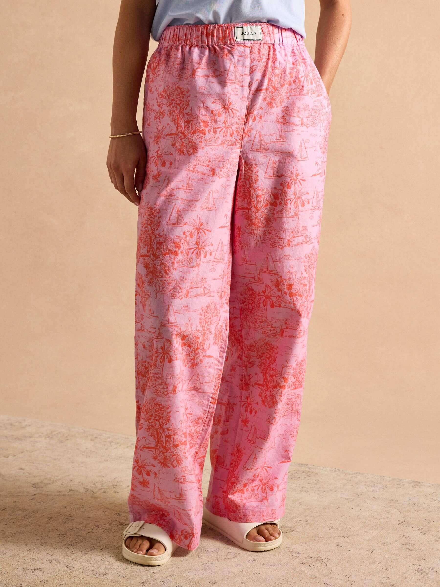 Hallie Pink Toile de Jouy Pull-On Cotton Trousers