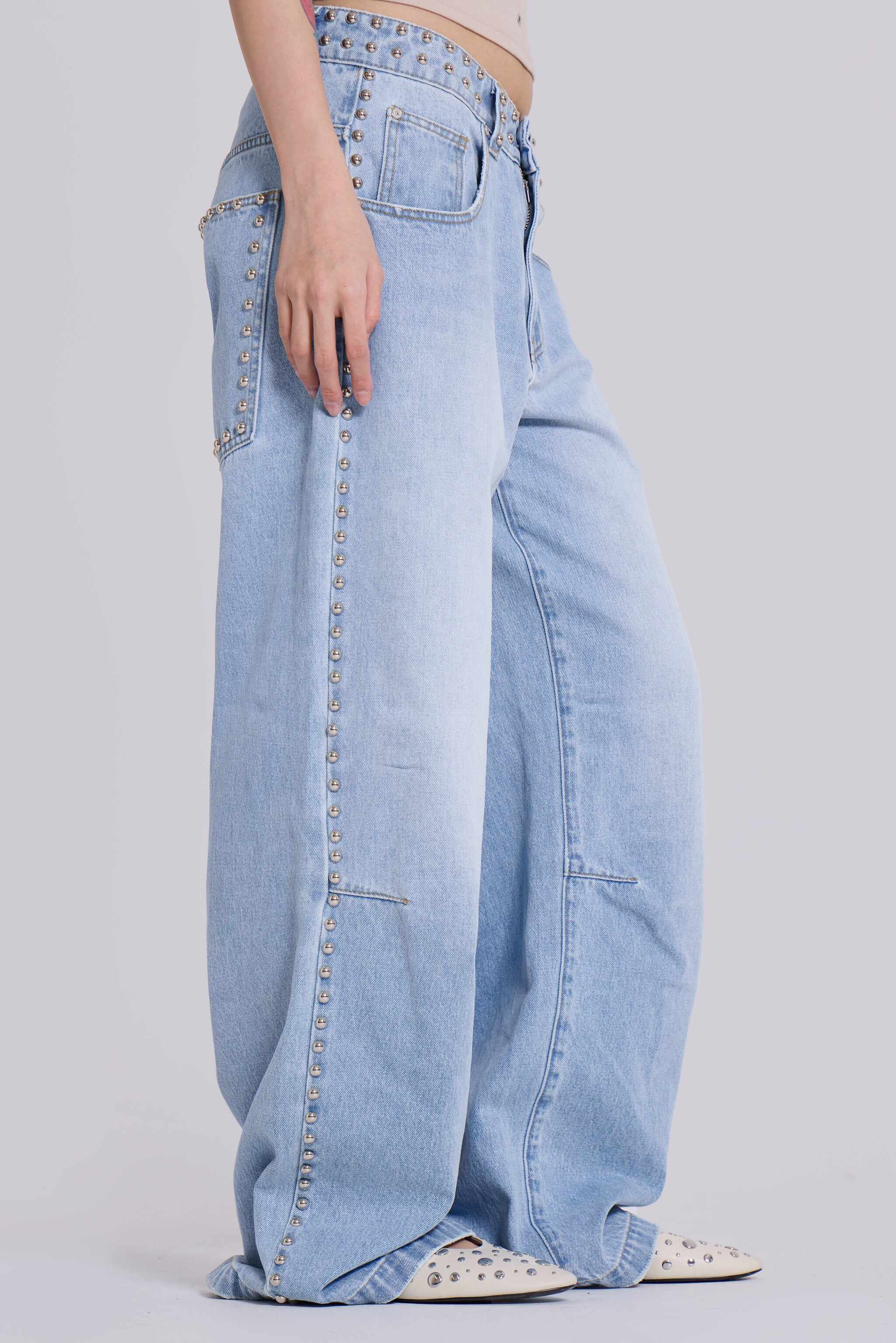Nailed Studded Colossus Jeans in Light Blue Wash
