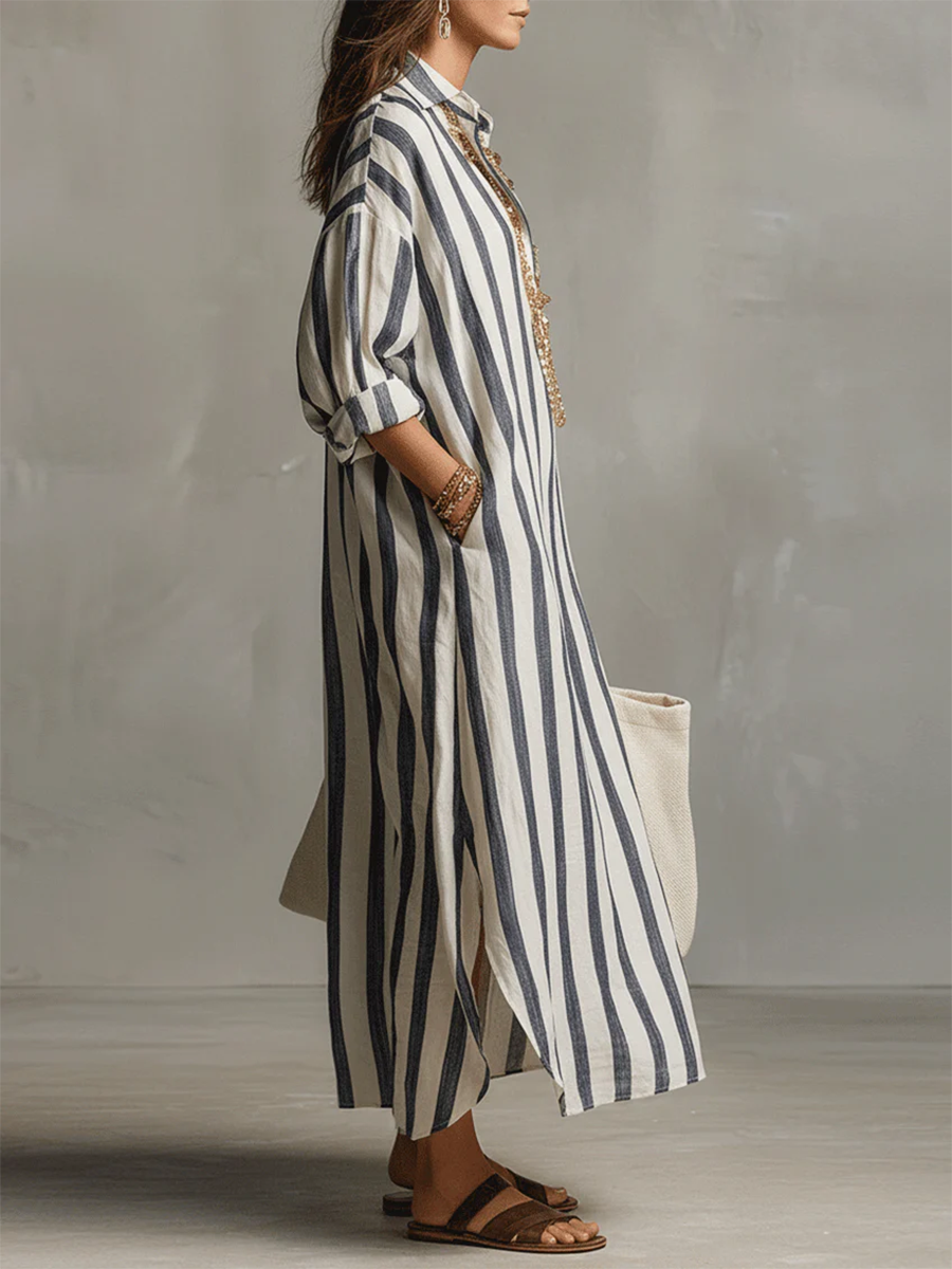 🔥Summer Arrivals🌟Casual And Cozy Striped Linen-cotton Dress