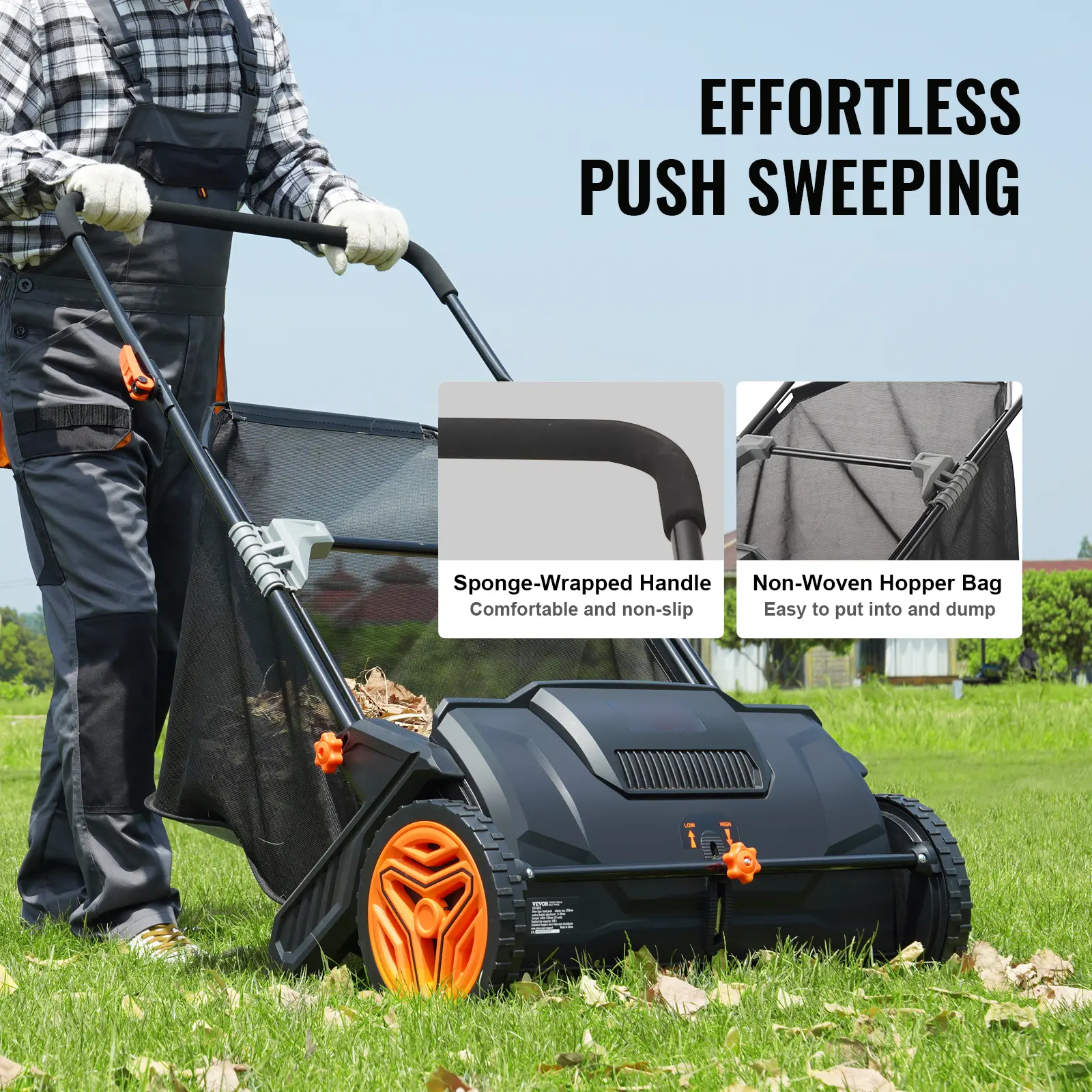 【Flash Sale】Push Lawn Sweeper, 21inch Leaf & Grass Collector, Heavy Duty Thickened Steel Durable to Use with Large Capacity 3.5 cu. ft. Mesh Collection Hopper Bag, 2 Spinning Brushes