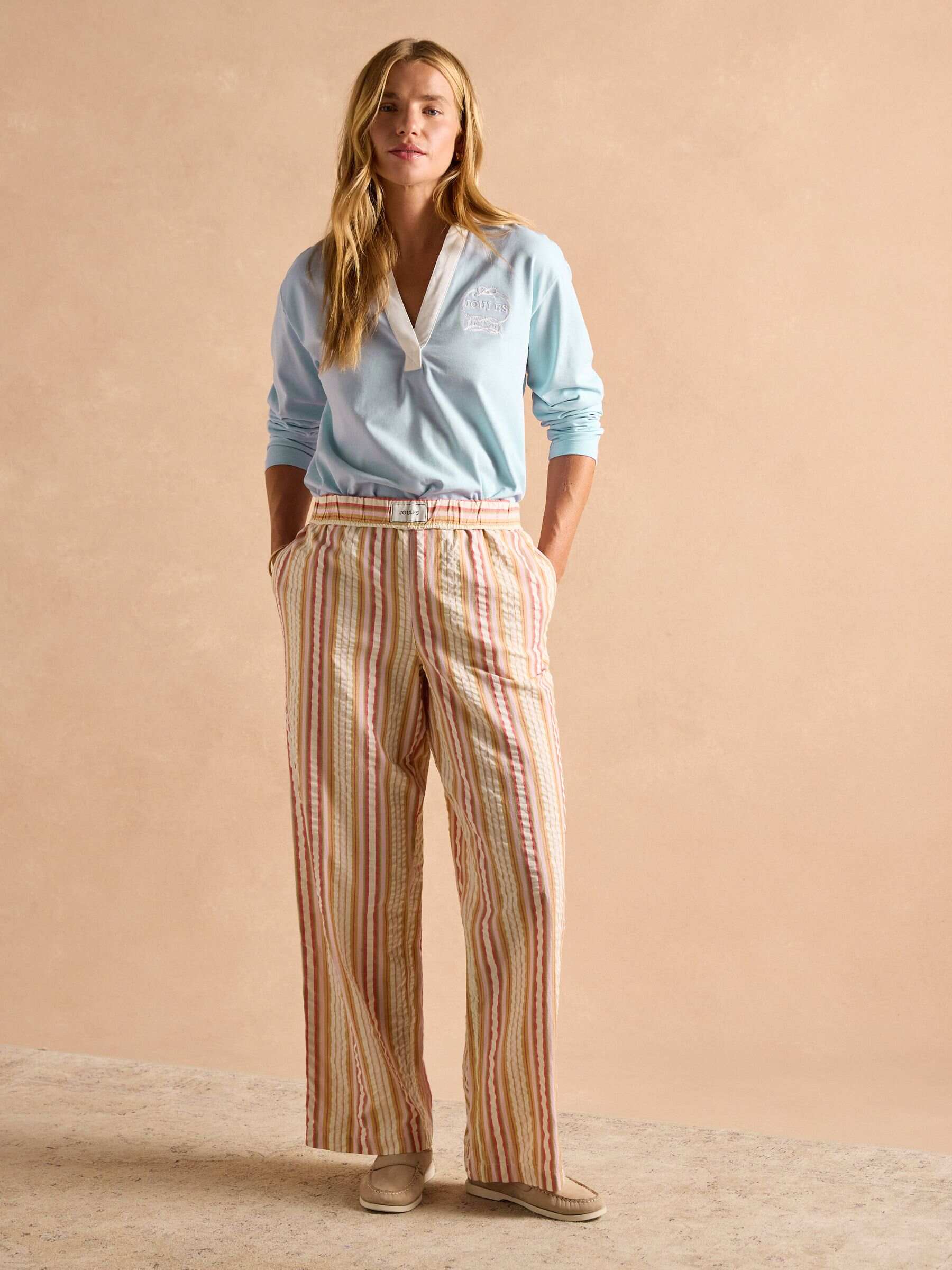 Hallie Orange Stripe Pull-On Cotton Trousers
