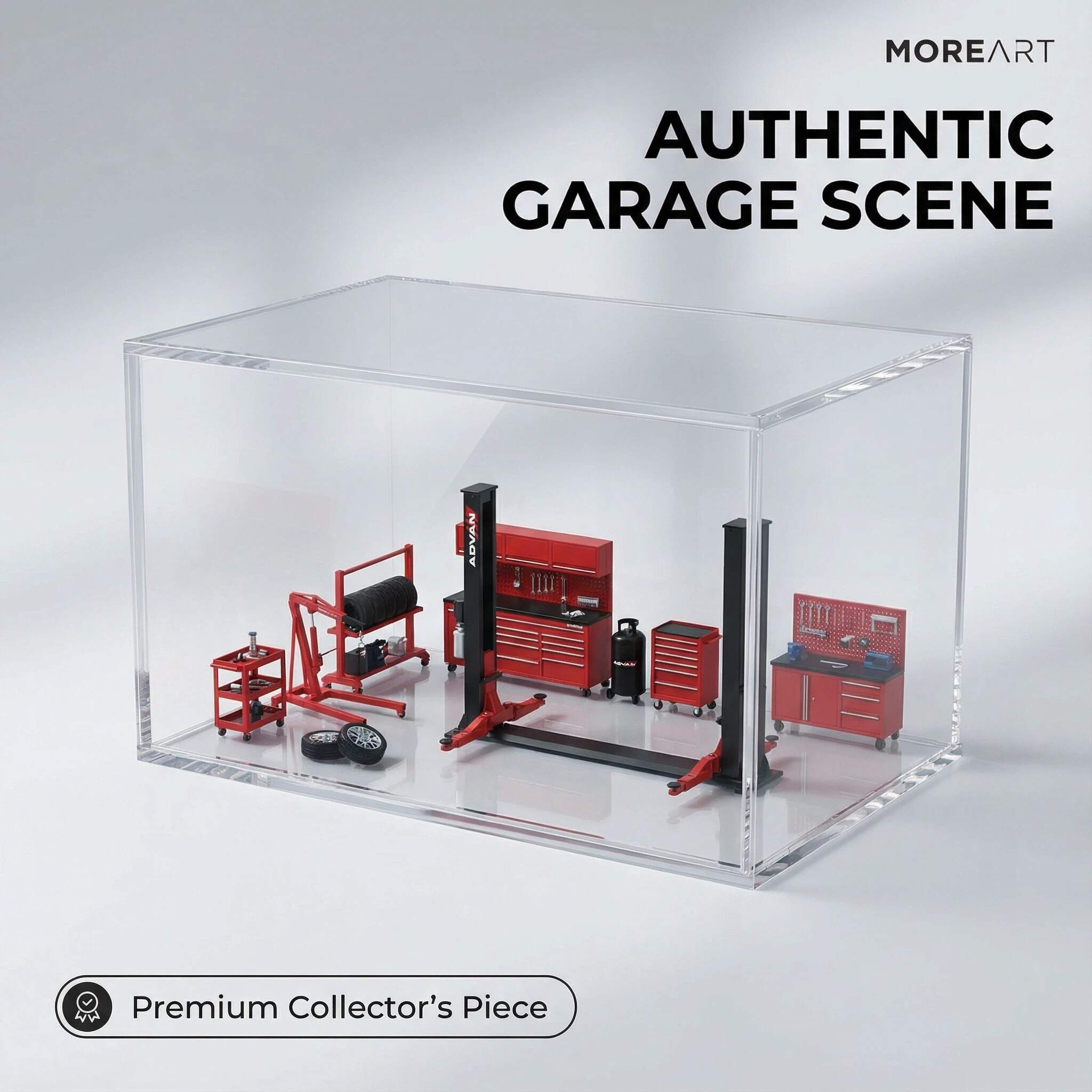 1:64 Scale ADVAN Racing Workshop Diorama Display Case – Acrylic Dustproof Showcase for Diecast Cars