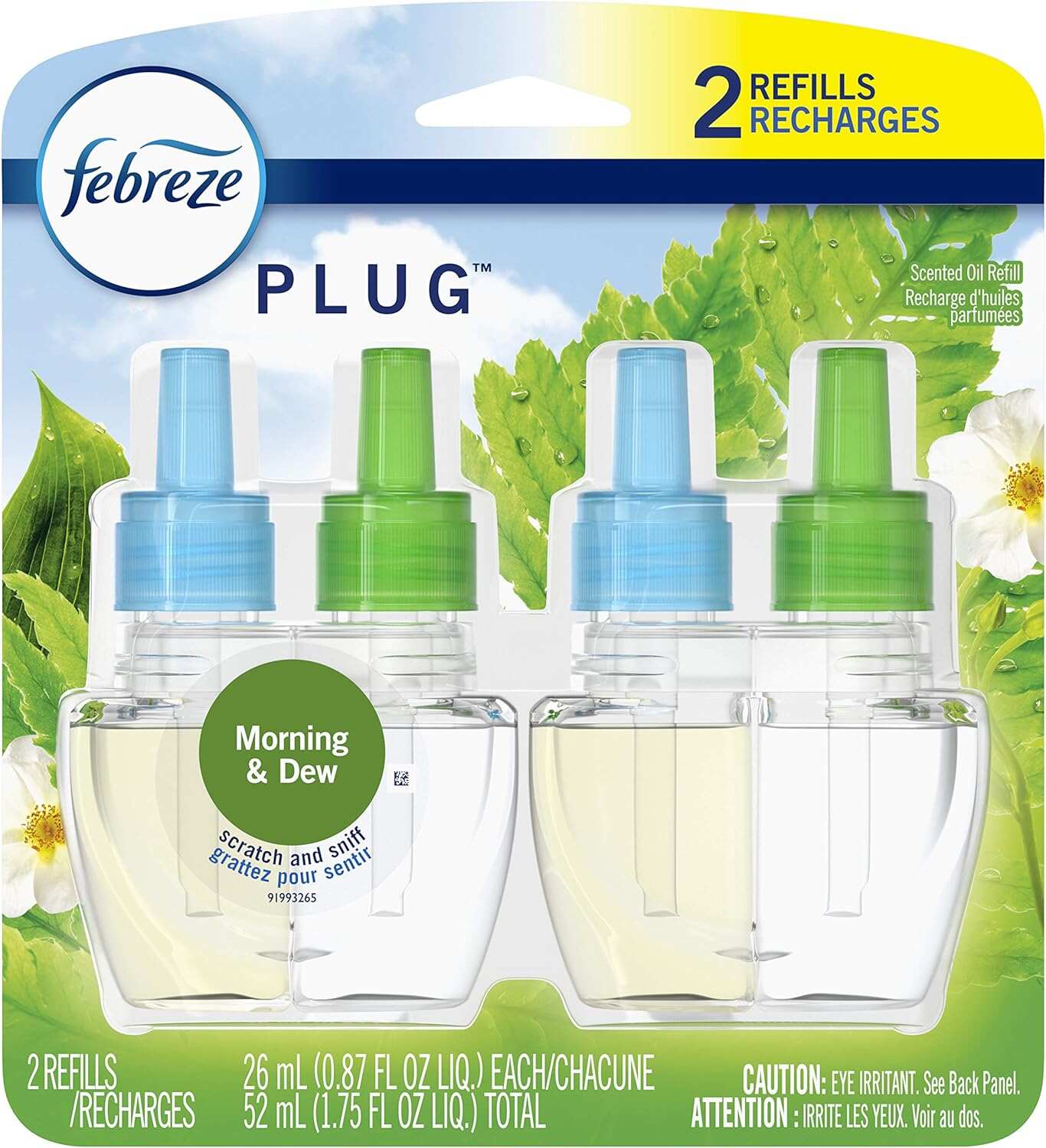 Febreze Odor-Fighting Fade Defy PLUG Air Freshener, Mountain, Ocean, Amber, (3) .87 fl. oz. Oil Refills