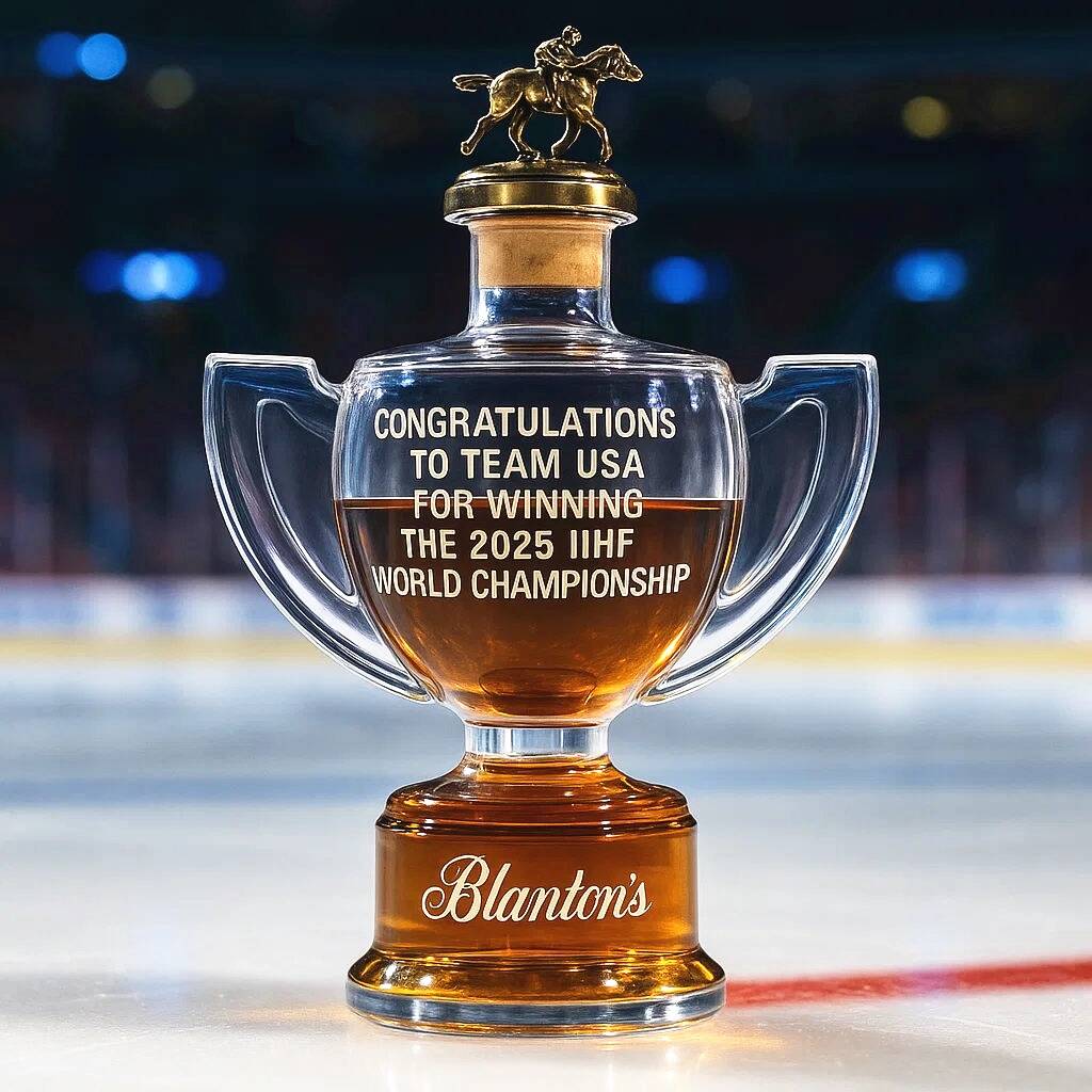Whiskey bottle commemorating Team USA's win of the 2025 IIHF World Championship