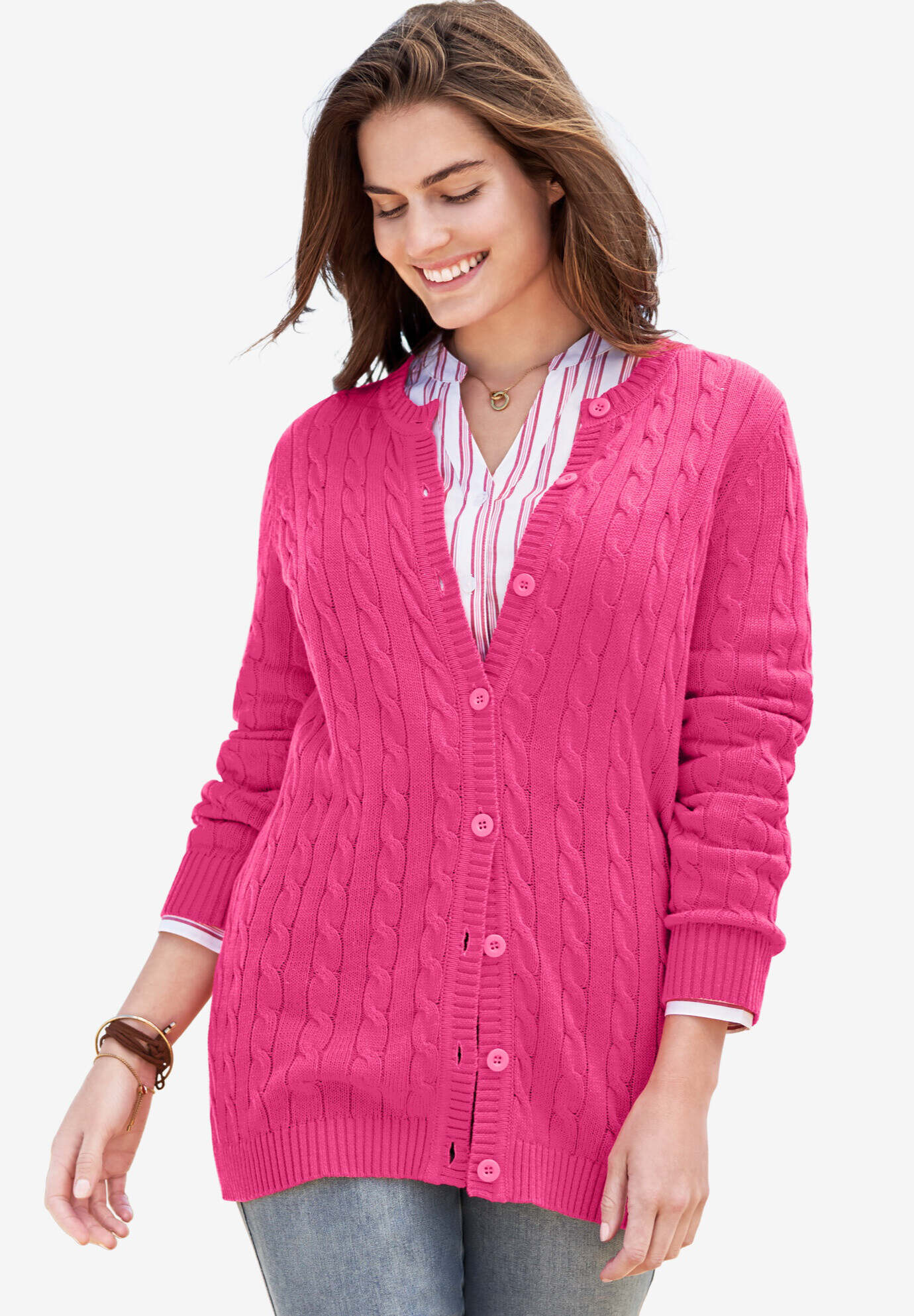 Cotton Cable Knit Cardigan Sweater