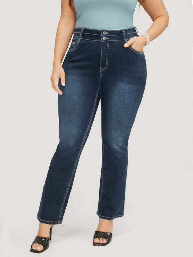 Very Stretchy High Rise Dark Wash Contrast Stitching  Jeans