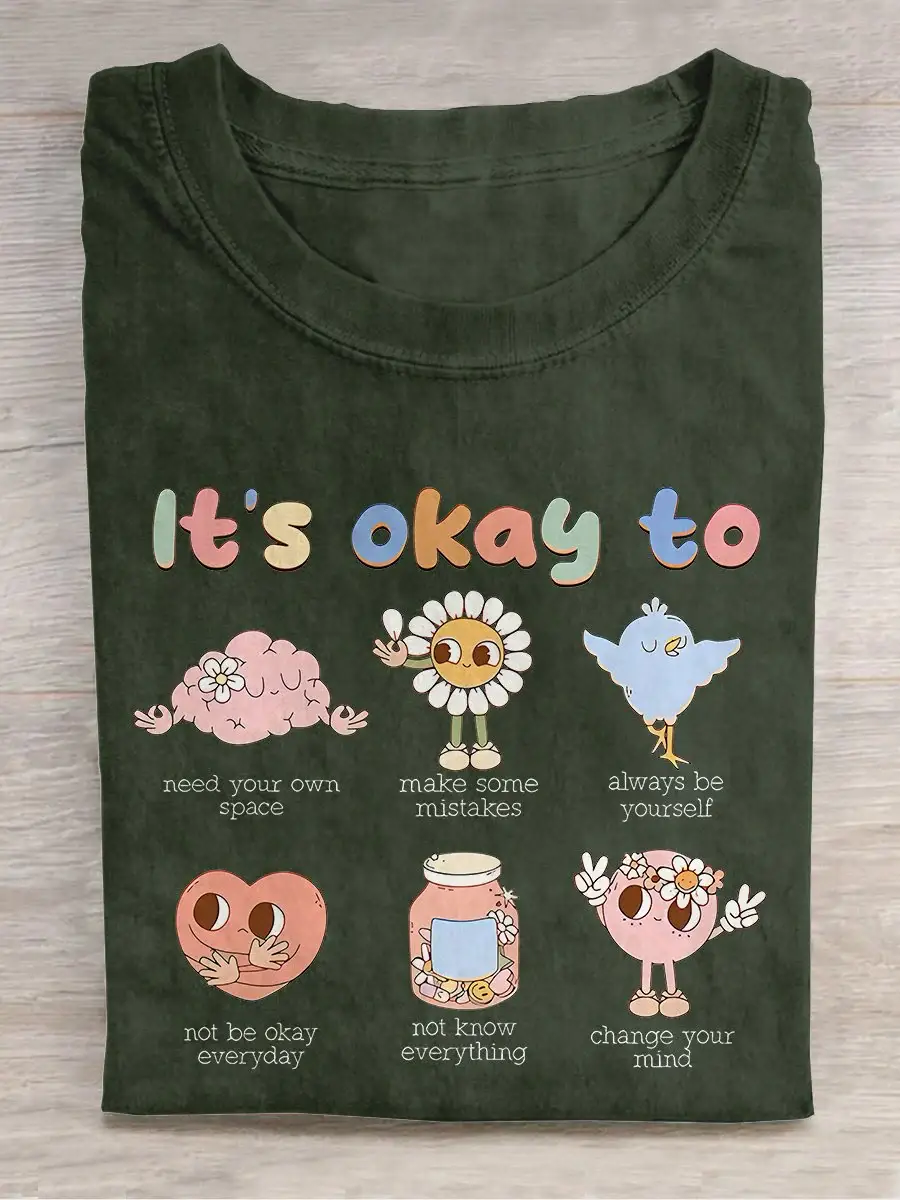 Retro It's Okay To Make Some Mistakes Hippie Motivational Mental Health Matters Special Education Teacher Casual Print T-shirt