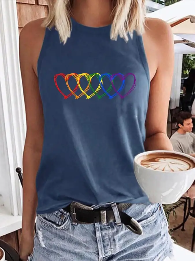 Women's Rainbow Heart Printed Tank Top
