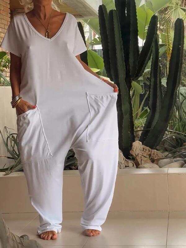 🔥Summer Arrivals🌟Casual V-neck Solid Color Jumpsuit