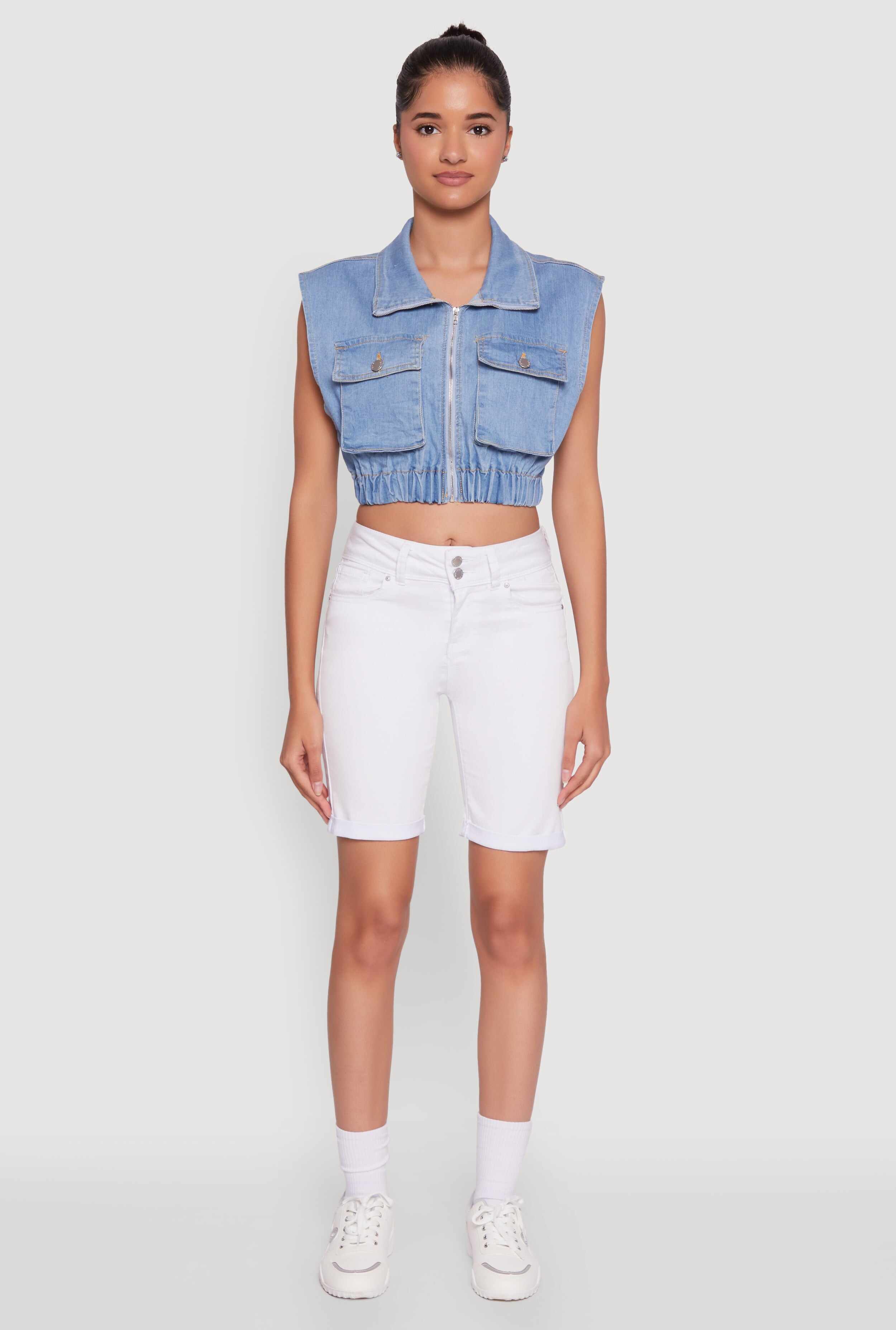 Daisy Sleeveless Cropped Denim Jacket