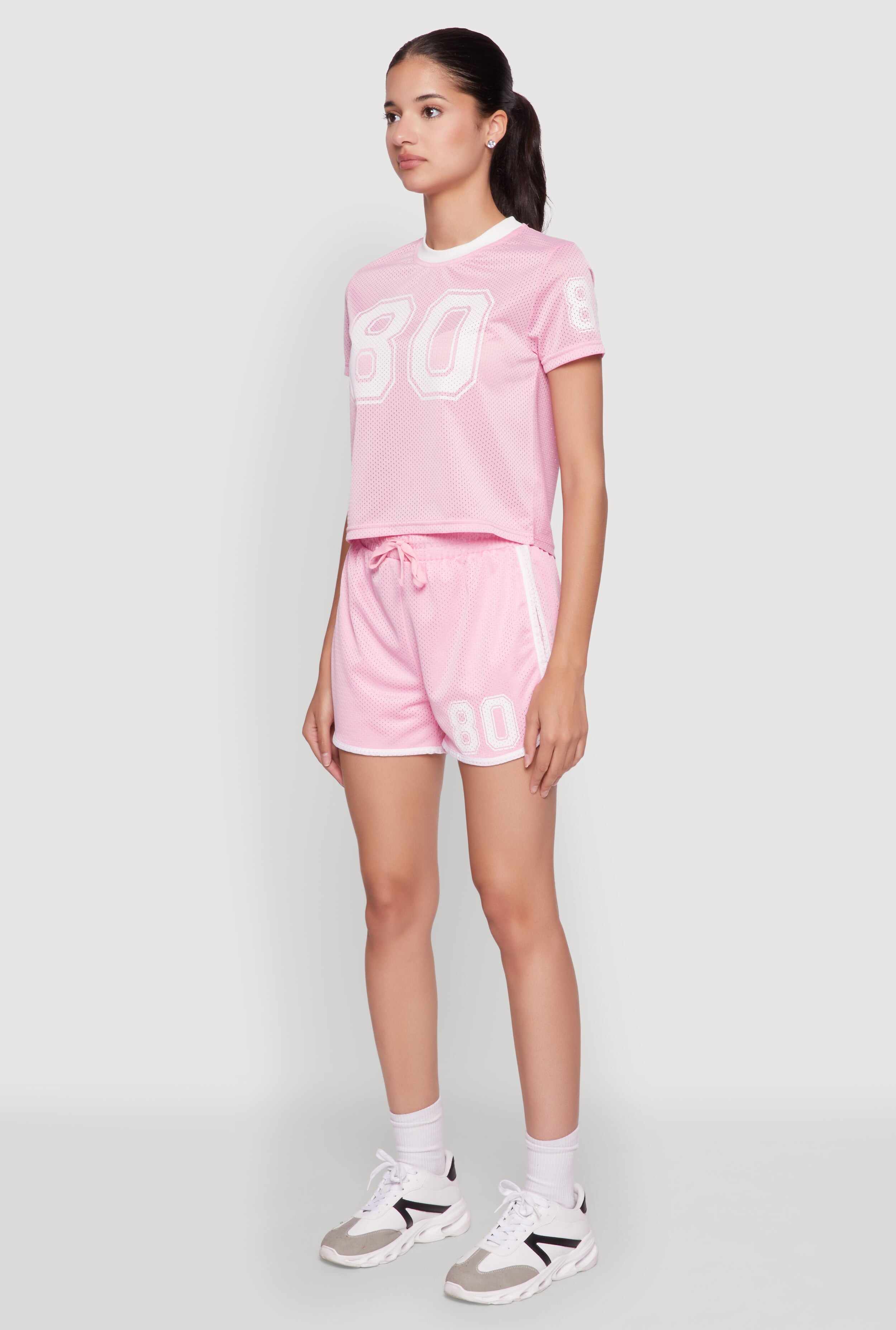 Graphic Jersey Mesh Crew Neck Top