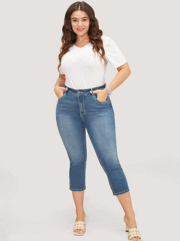 Skinny Very Stretchy High Rise Medium Wash Cropped Jeans