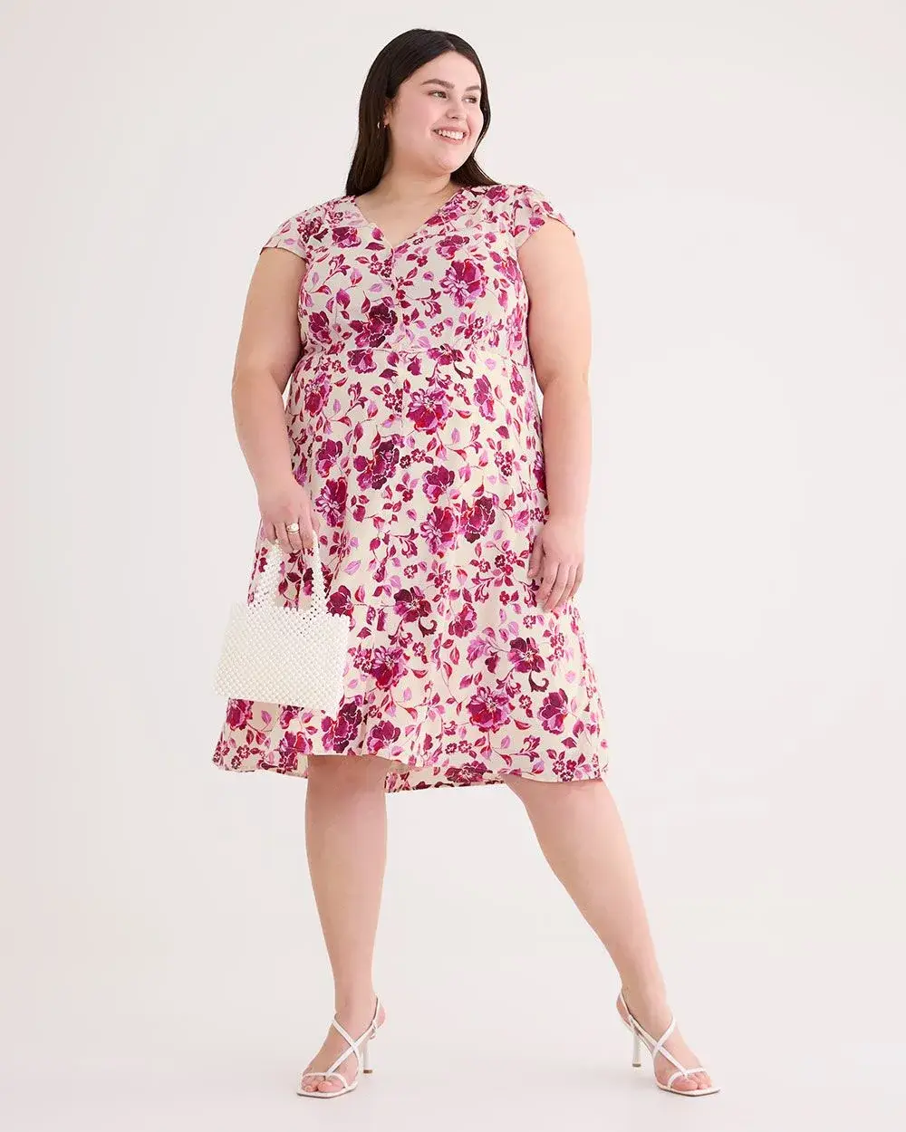 Responsible, Printed Button Down Dress with Cap Sleeves