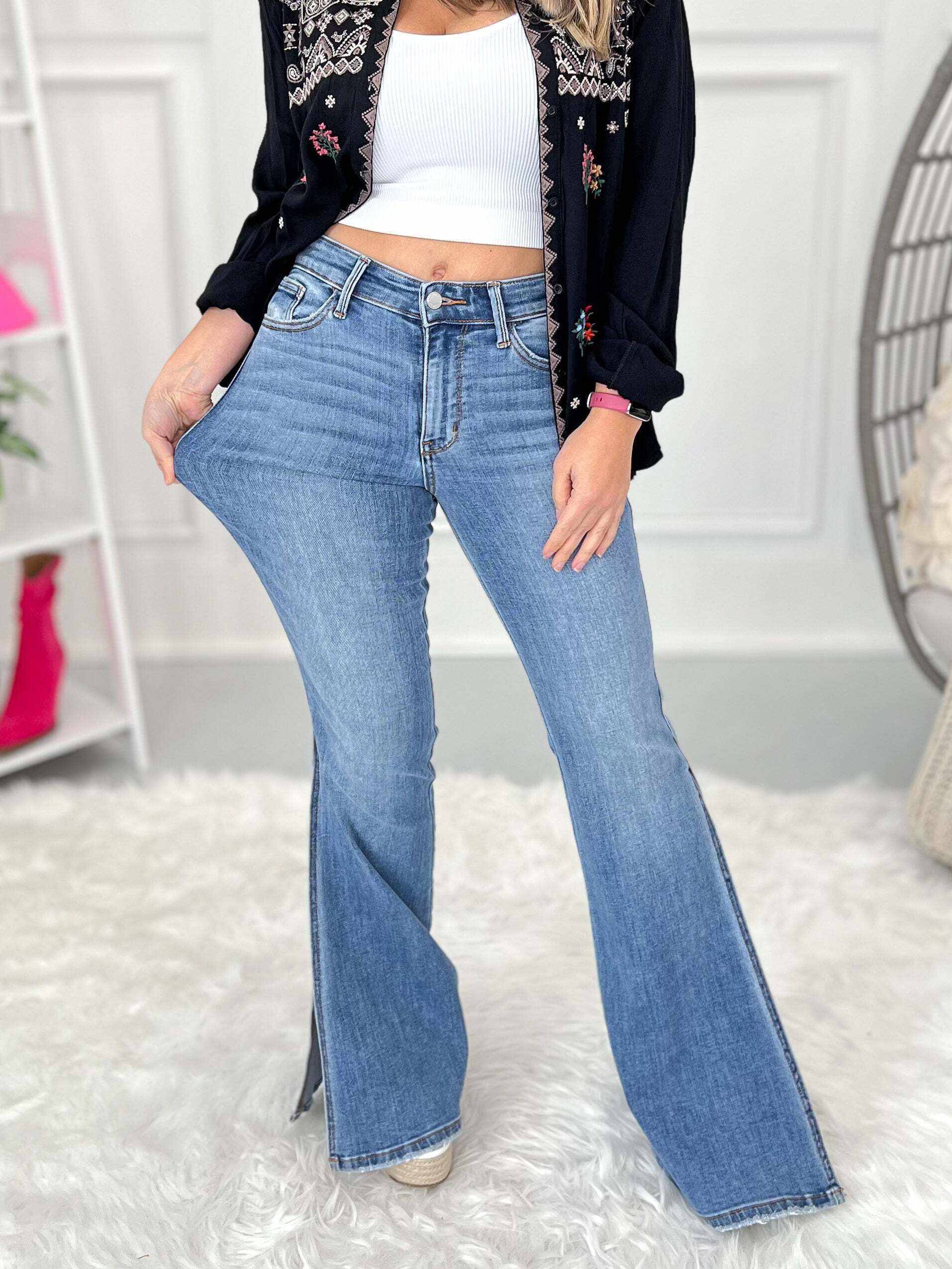 Christmas - Peak-A-Boot Hem Slit Flare Jeans - Final Sale